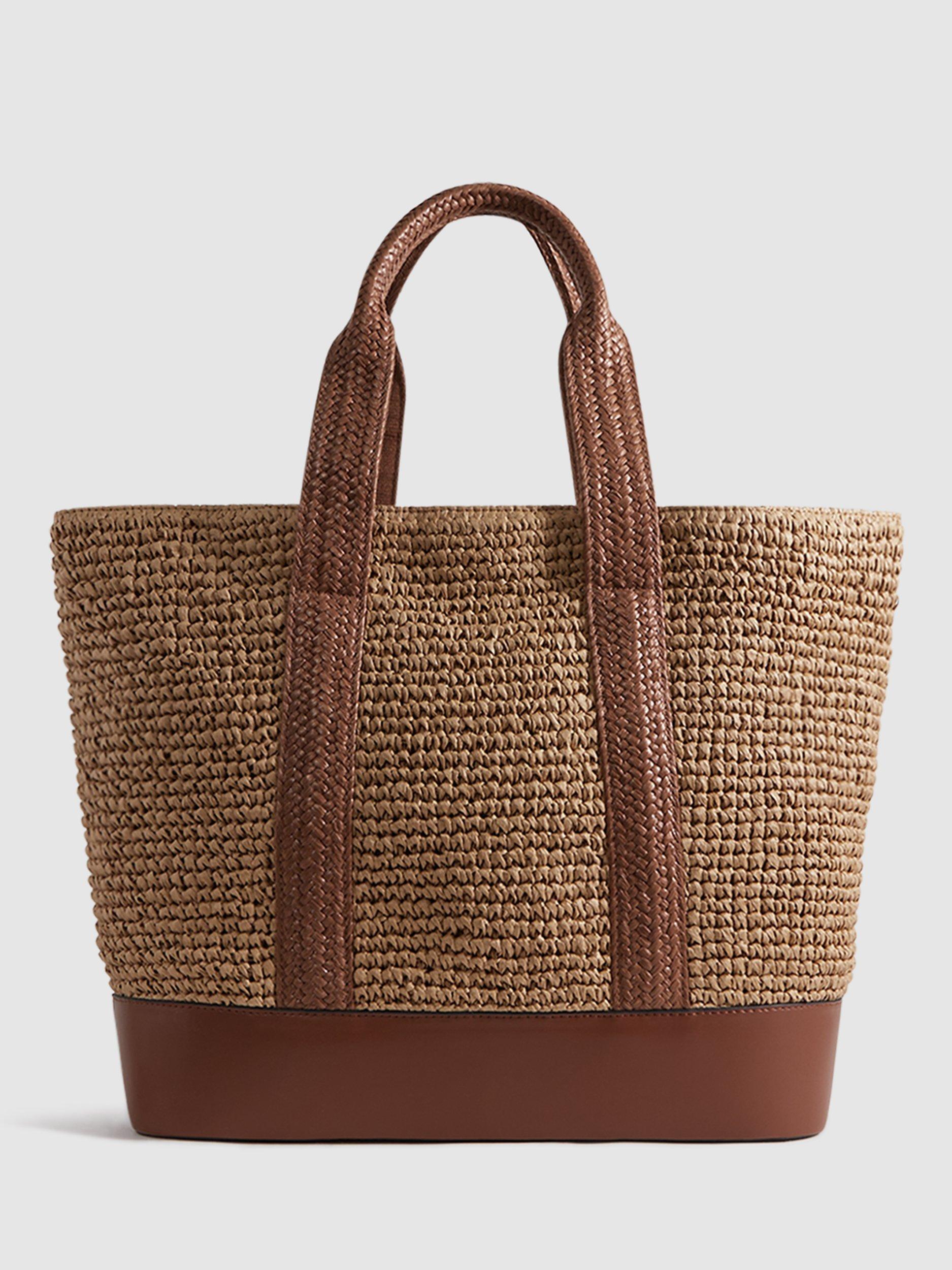 Reiss Mira Raffia Tote Bag, Tan, One Size