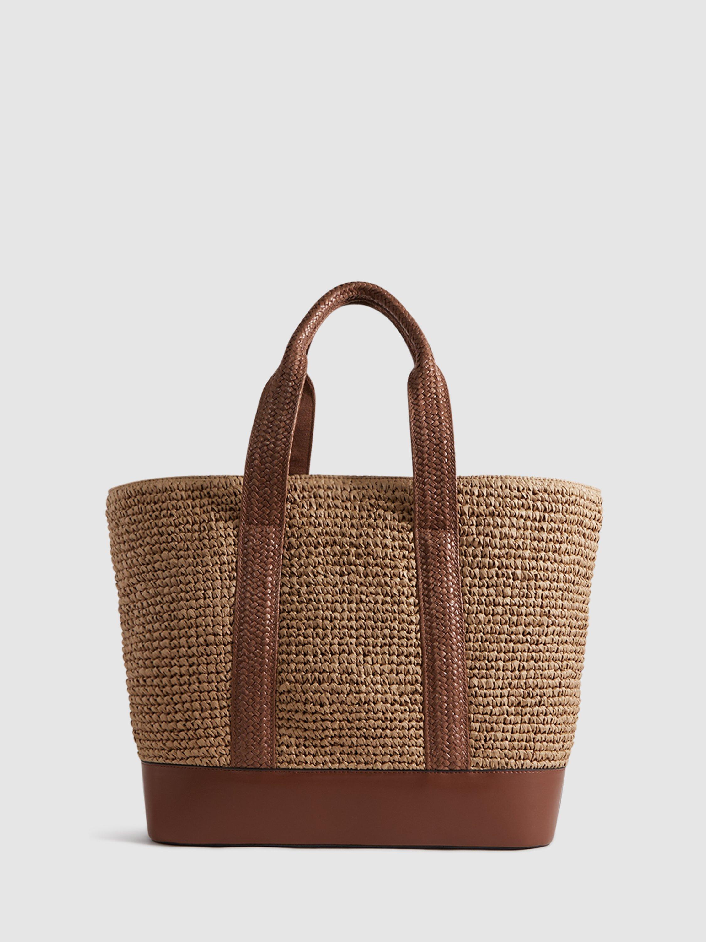 Reiss Mira Raffia Tote Bag, Tan, One Size