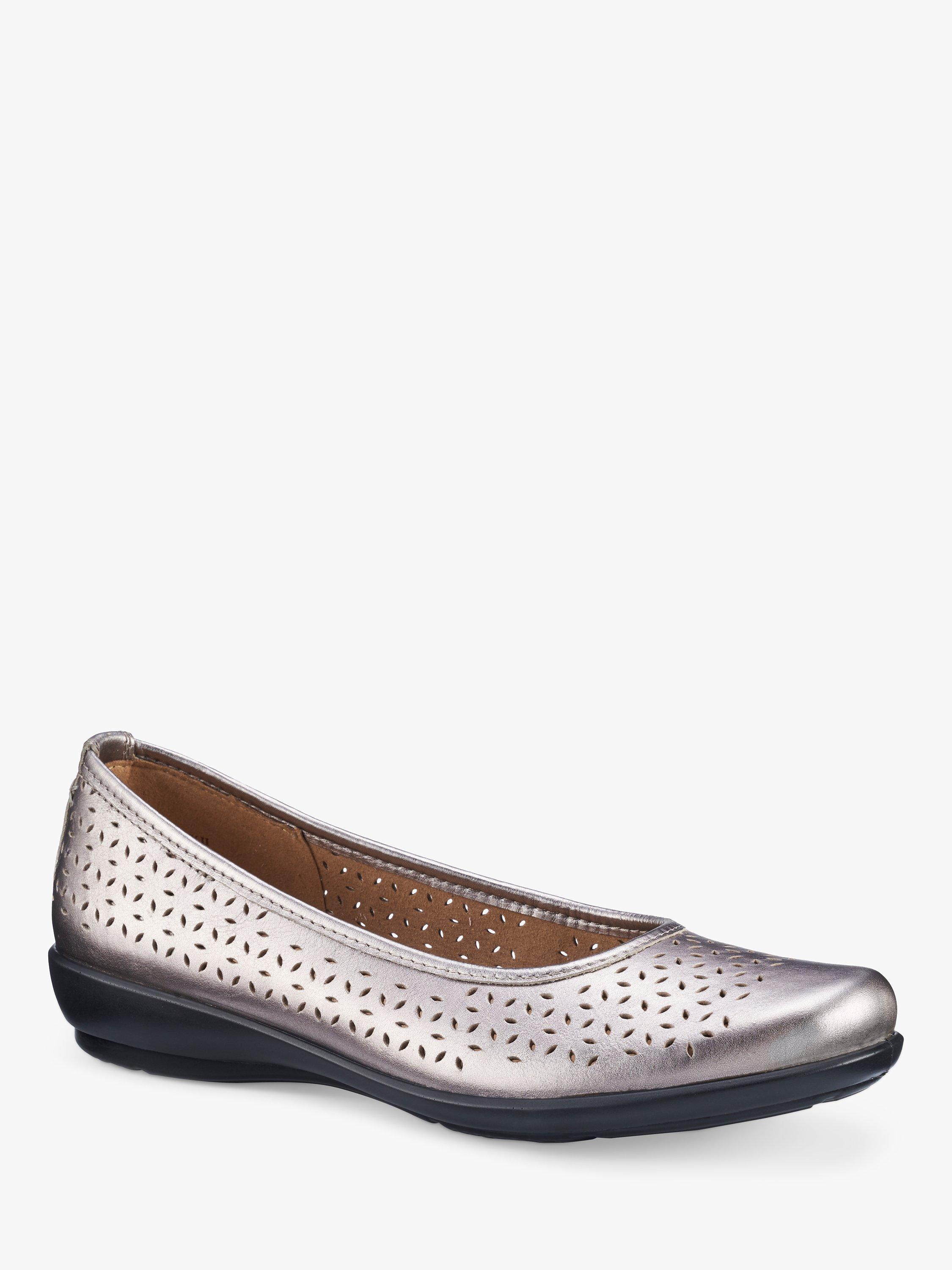 Product image 2 of 4, which shows Hotter Livvy II Wide Fit Perforated Leather Pumps, Pewter, 5