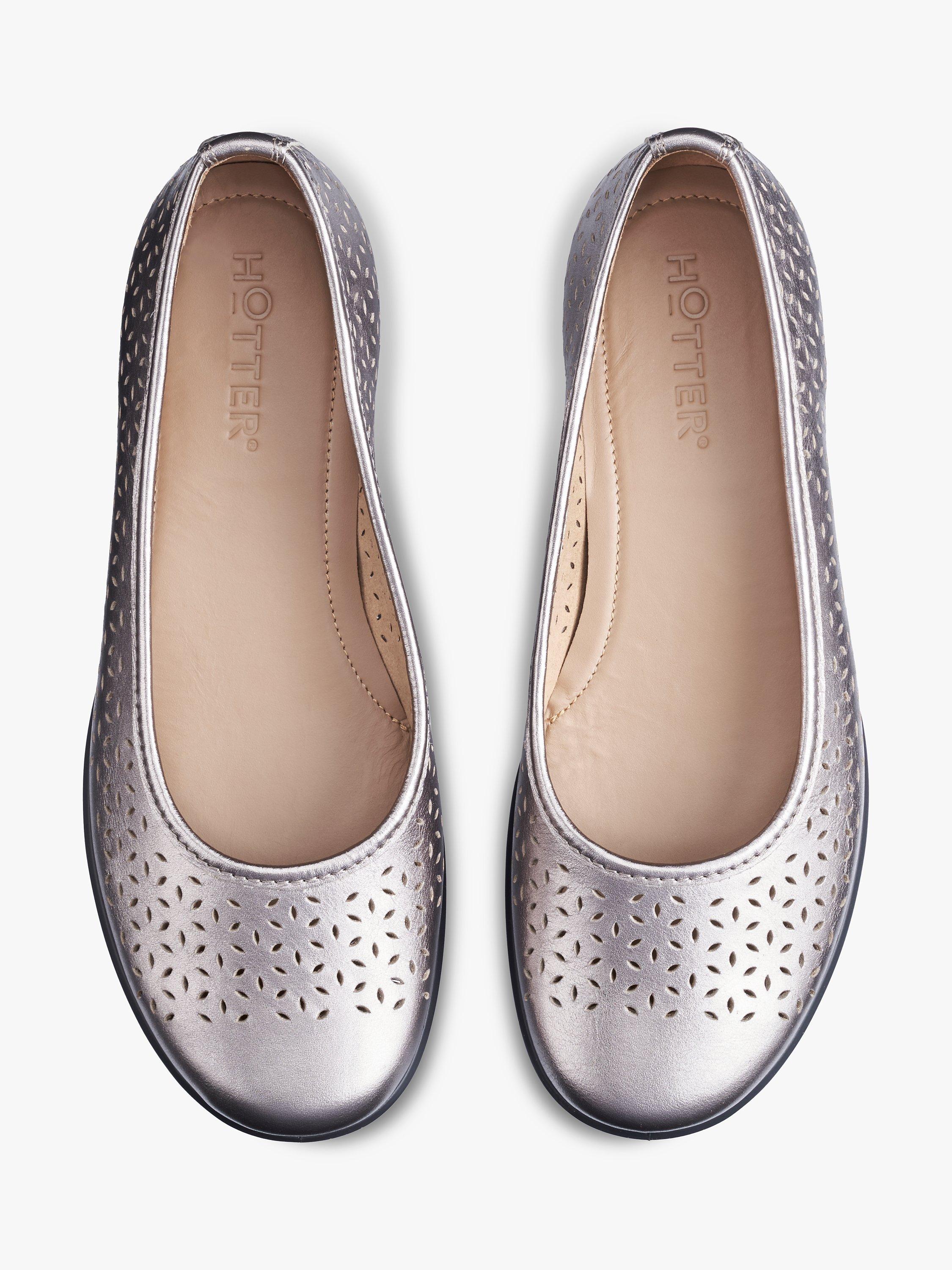 Product image 3 of 4, which shows Hotter Livvy II Wide Fit Perforated Leather Pumps, Pewter, 5