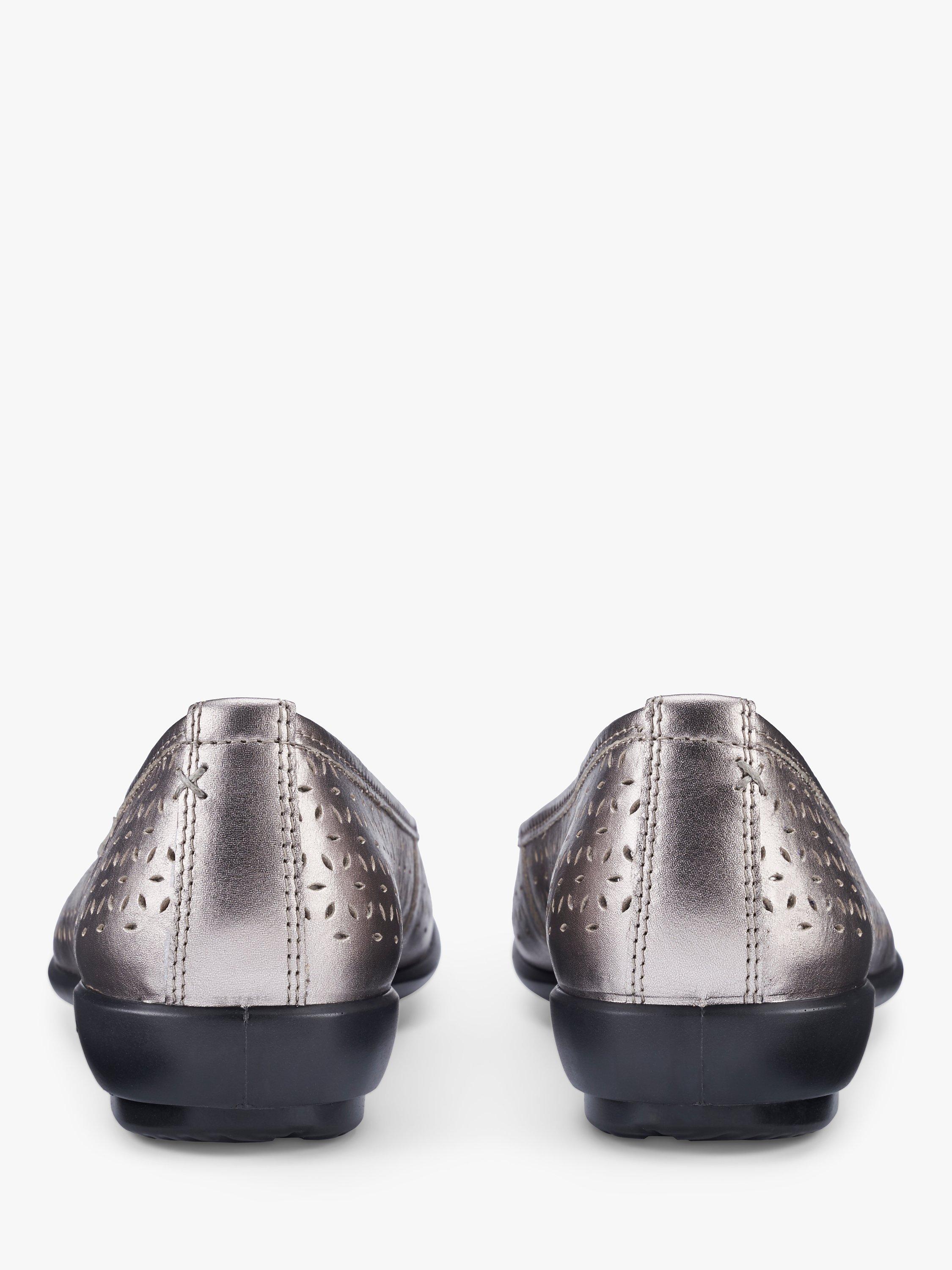 Product image 4 of 4, which shows Hotter Livvy II Wide Fit Perforated Leather Pumps, Pewter, 5