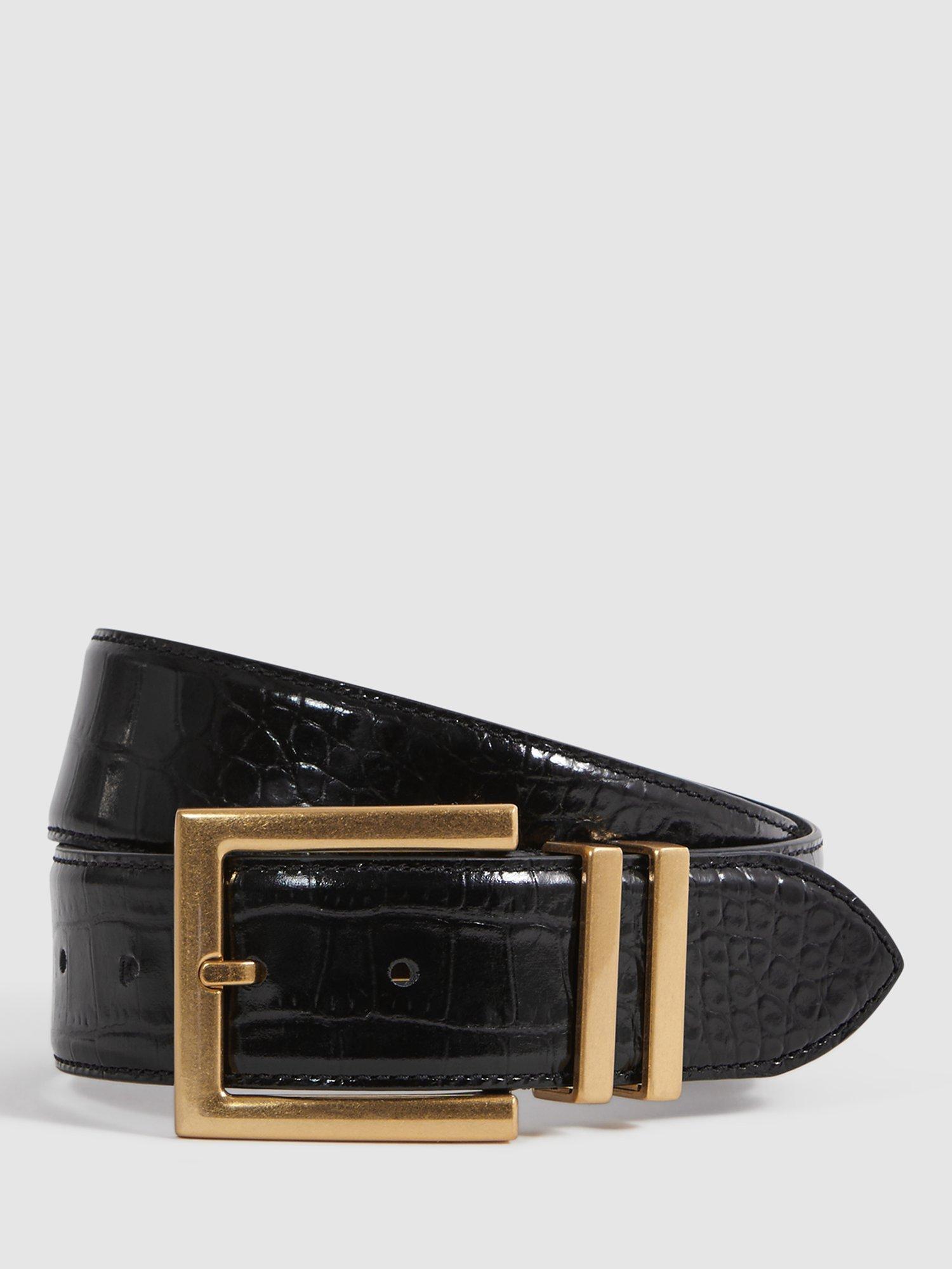 Reiss Brompton Textured Leather Belt, Black