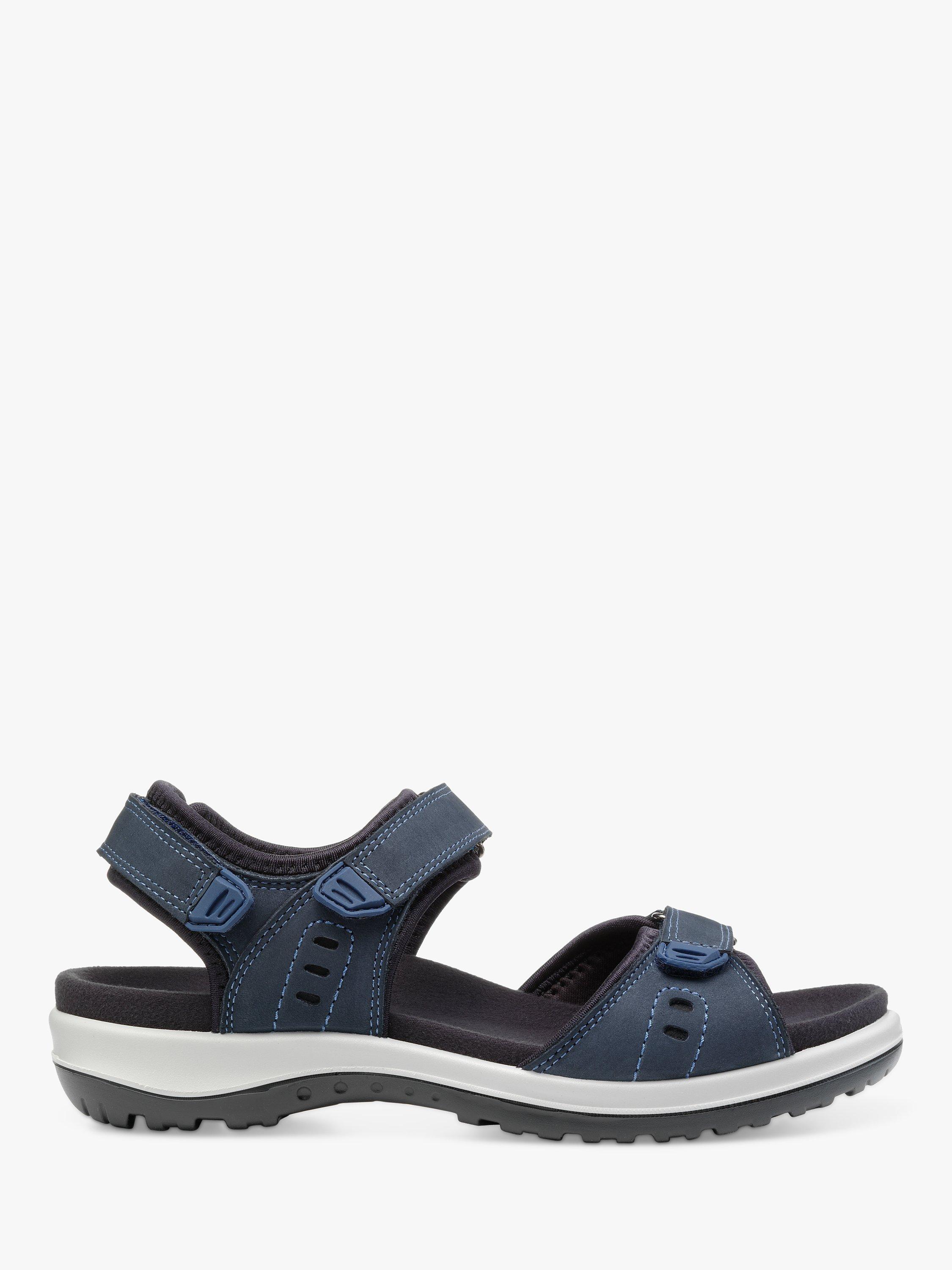 Product image 1 of 4, which shows Hotter Walk II Extra Wide Fit Nubuck Lightweight Walking Sandals, Navy, 6.5