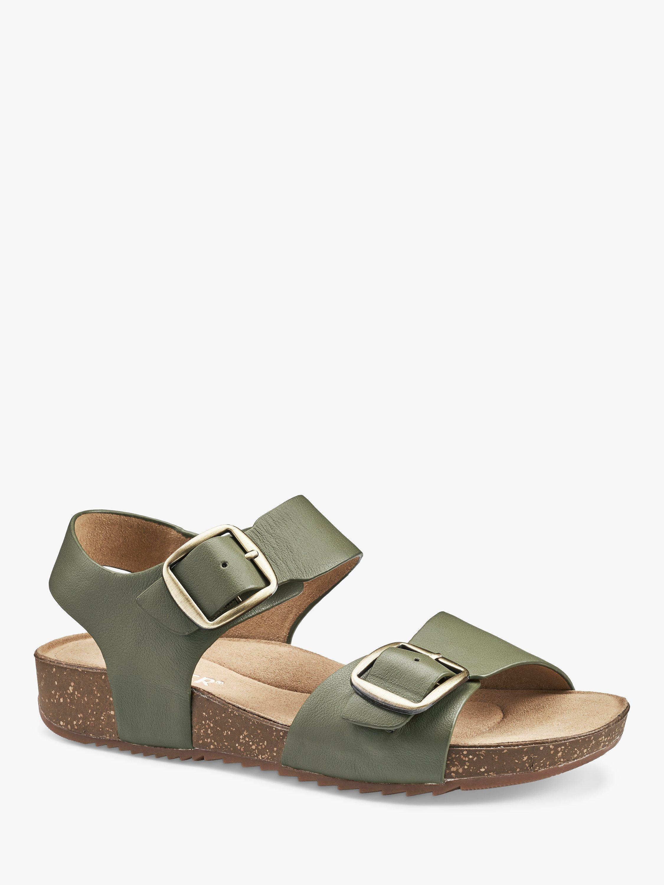 Hotter Tourist II Wide Fit Classic Cork Wedge Sandals, Olive, 3