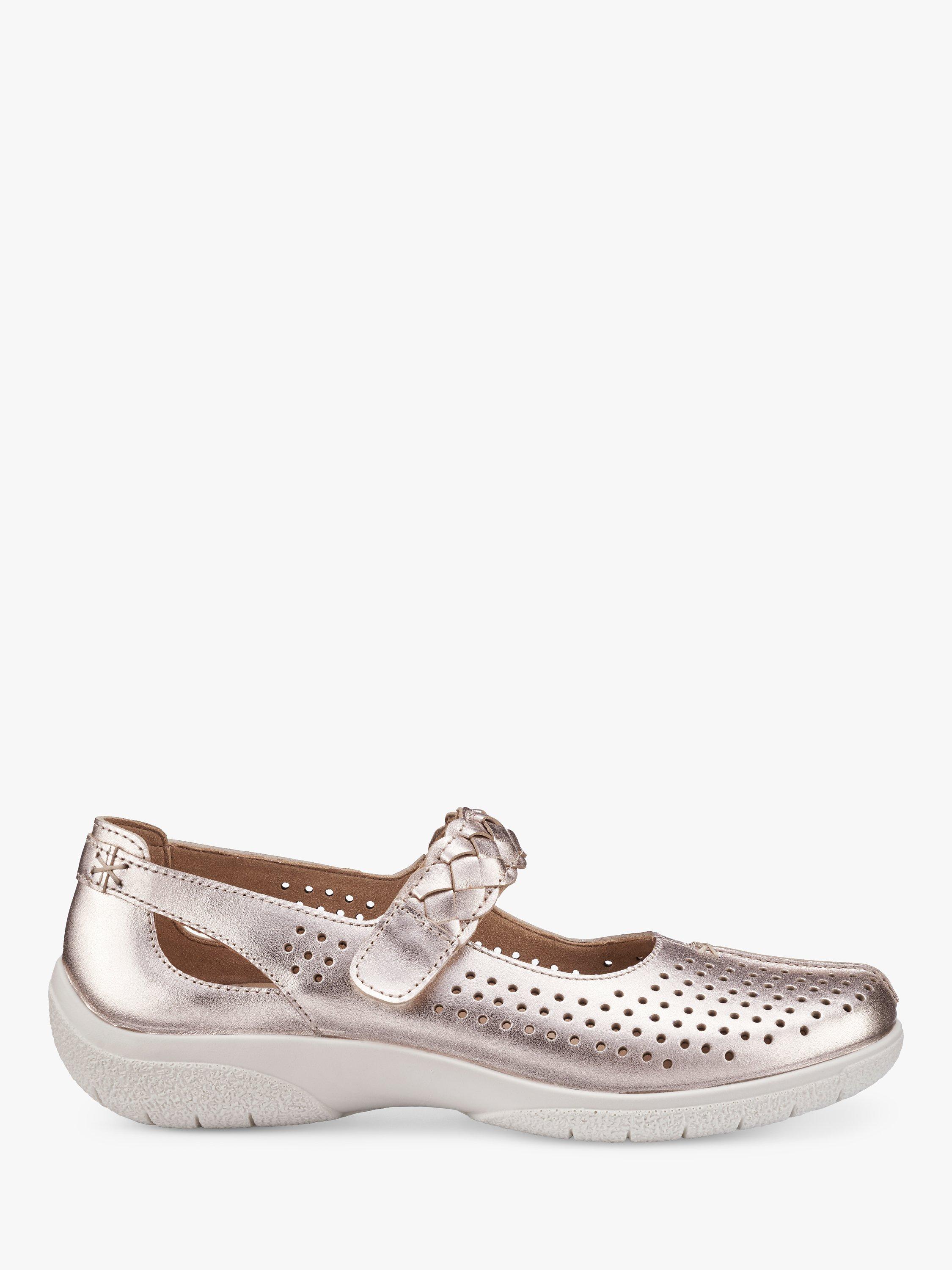 Hotter Quake II Extra Wide Fit Perforated Leather Mary Jane Shoes, Soft Gold