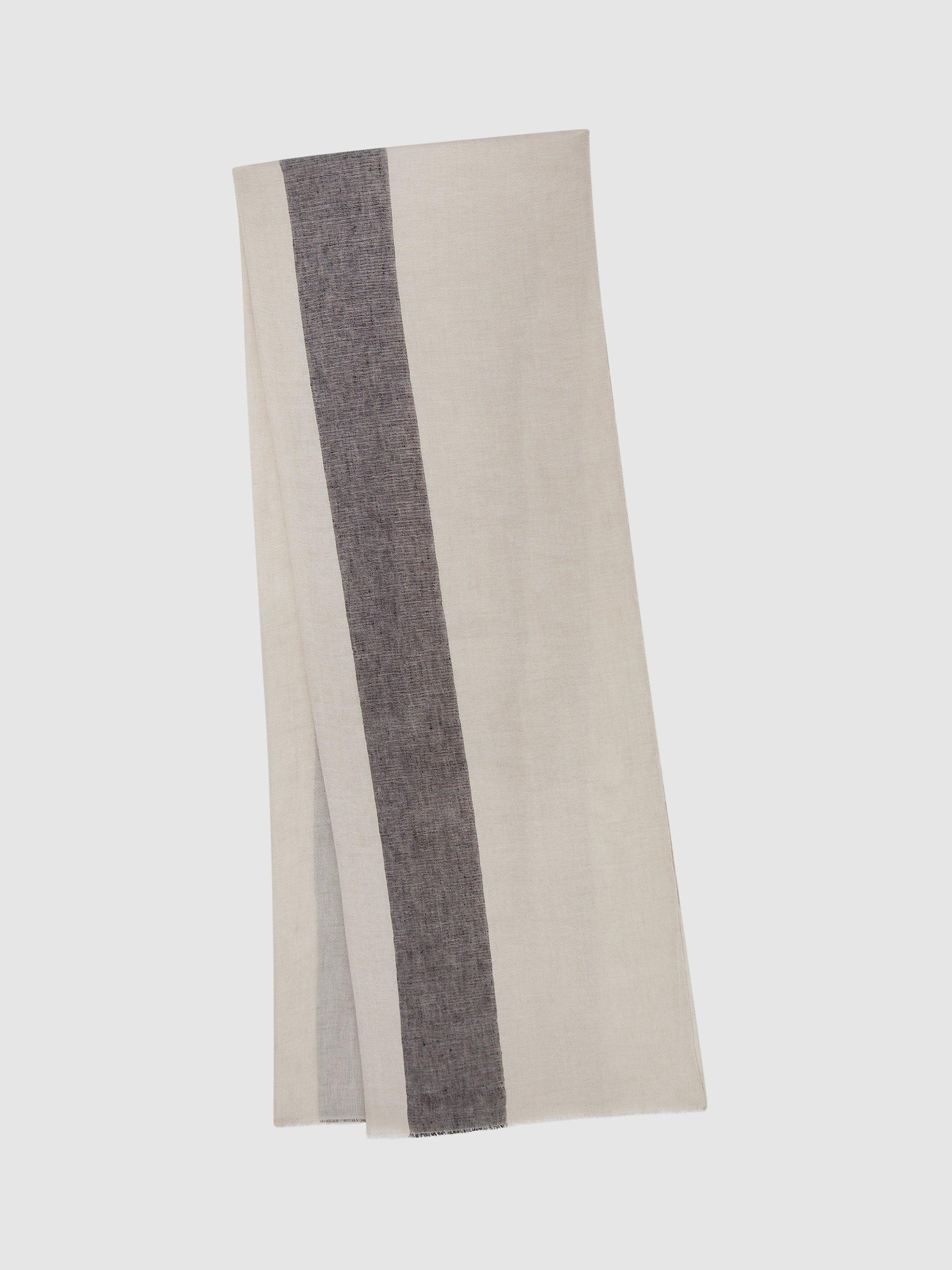 Reiss Beatrix Colour Block Linen Blend Scarf, Off White/Black, One Size