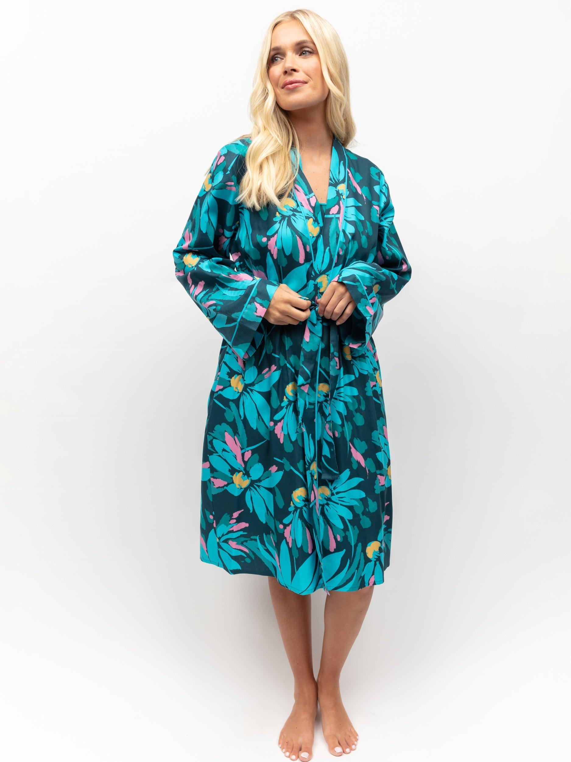 Product image 2 of 4, which shows Cyberjammies Cove Floral Print Dressing Gowns, Teal/Multi, 28
