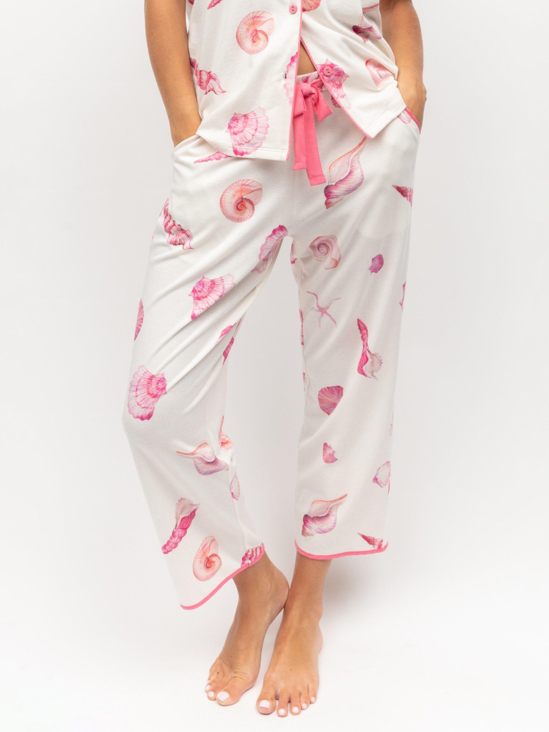Product image 2 of 4, which shows Cyberjammies Shelly Shell Print Jersey Cropped Pyjama Bottoms, Cream, 28