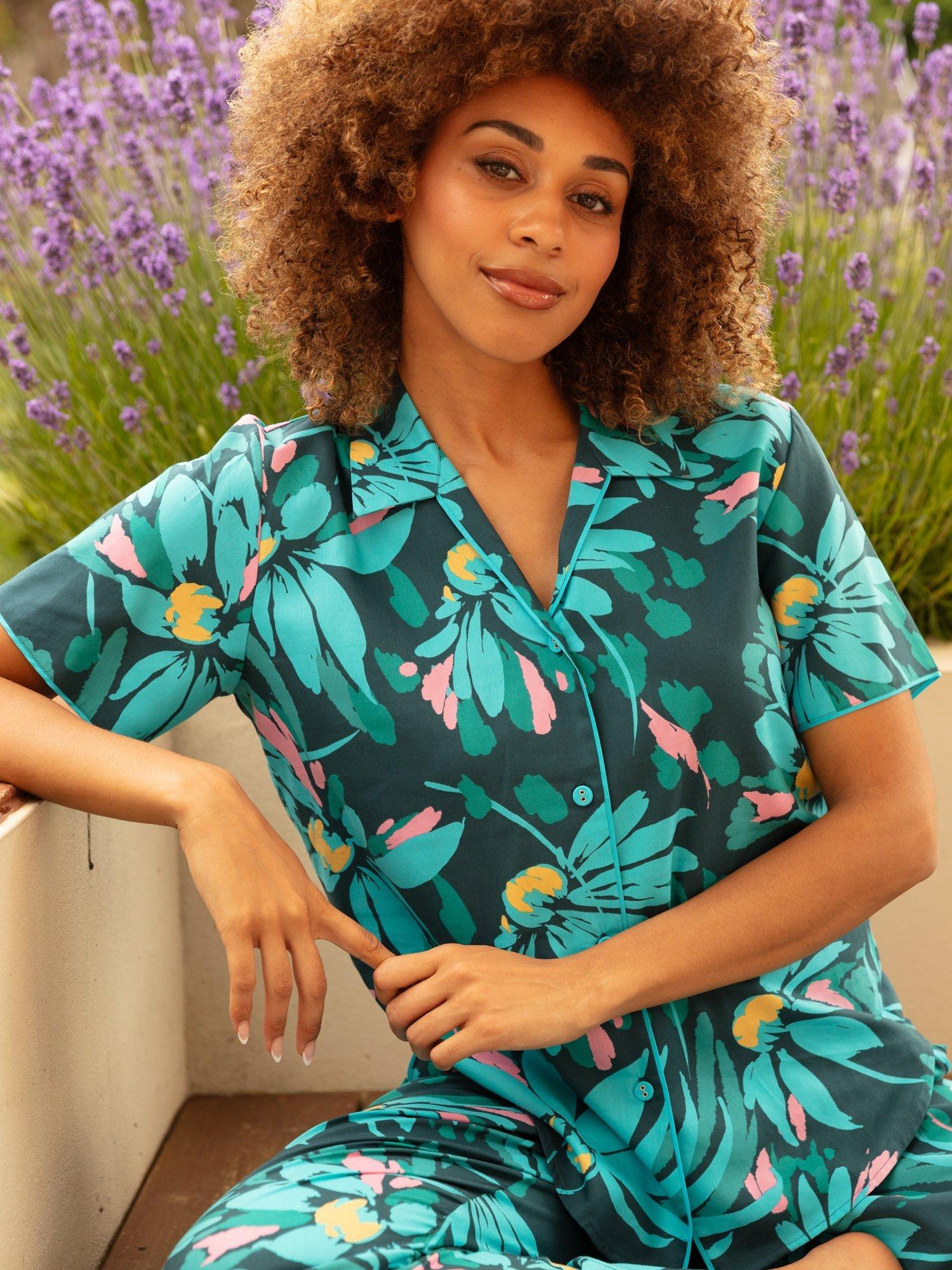 Product image 1 of 4, which shows Cyberjammies Cove Floral Print Pyjama Top, Teal/Multi, 28