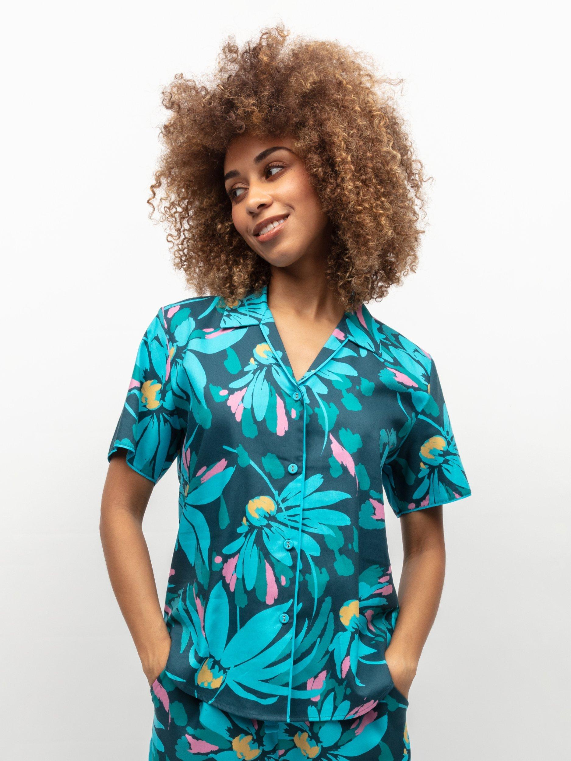 Product image 2 of 4, which shows Cyberjammies Cove Floral Print Pyjama Top, Teal/Multi, 28