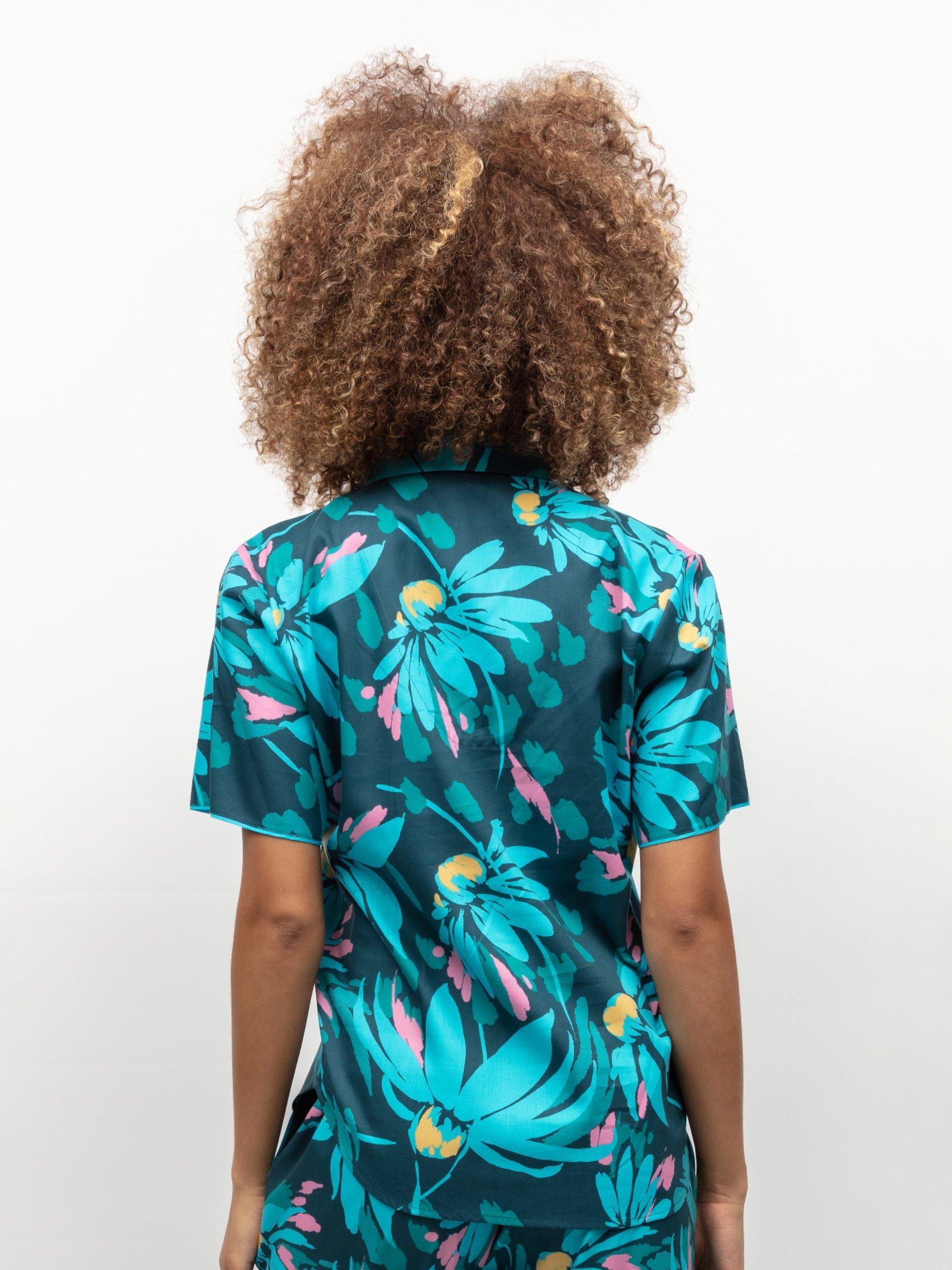 Product image 3 of 4, which shows Cyberjammies Cove Floral Print Pyjama Top, Teal/Multi, 28