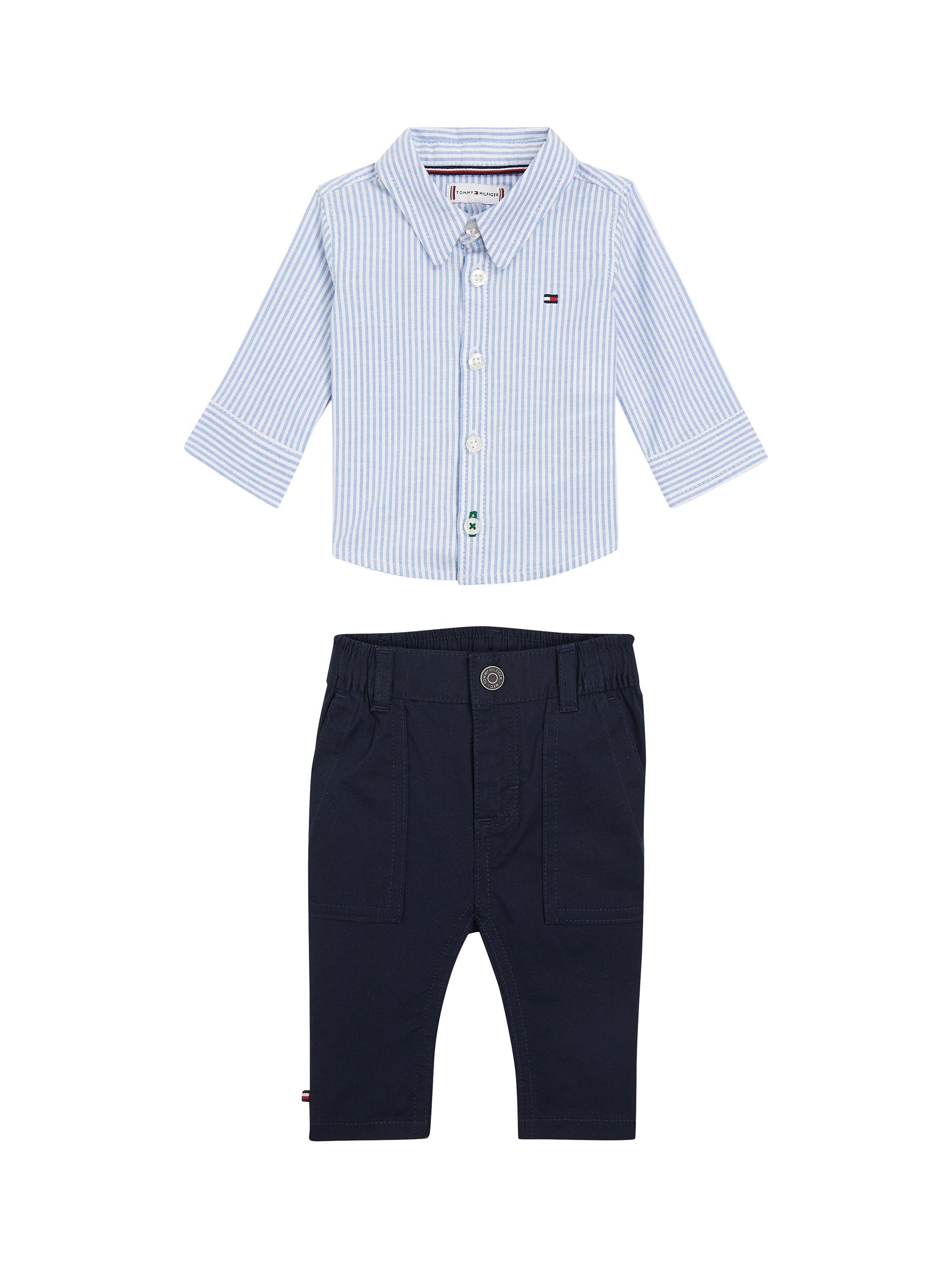 Tommy Hilfiger Baby Flag Stripe Shirt & Trousers Set, Desert Sky
