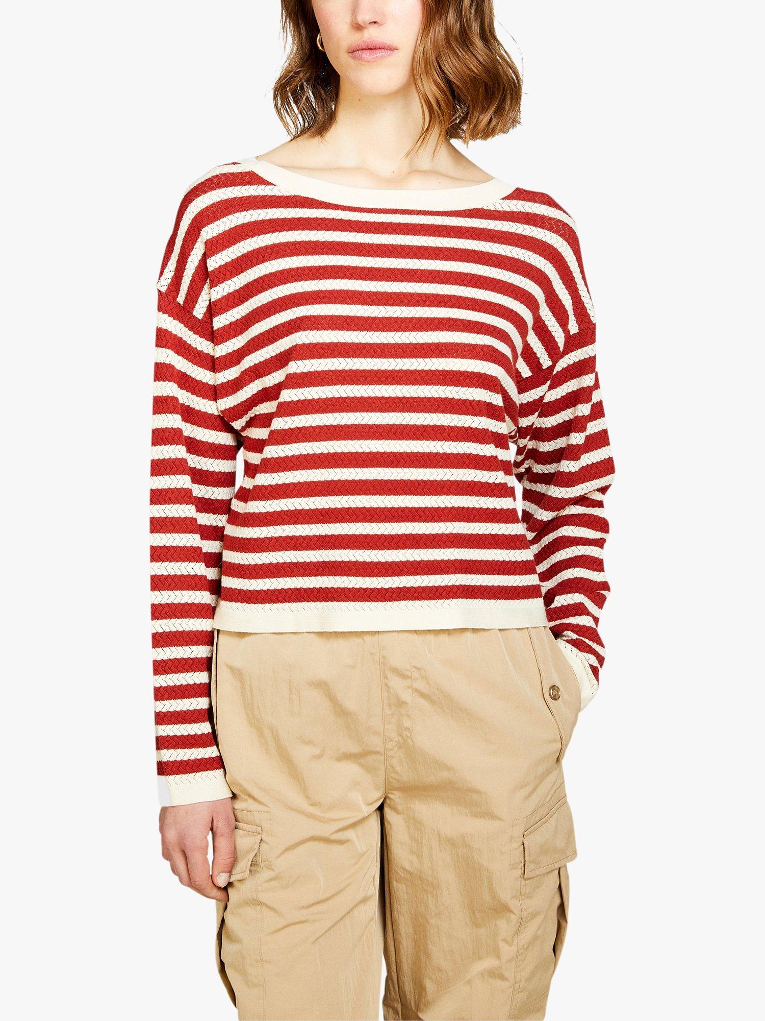 Product image 1 of 5, which shows SISLEY Striped Boat Neck Jumper, Red/White, S