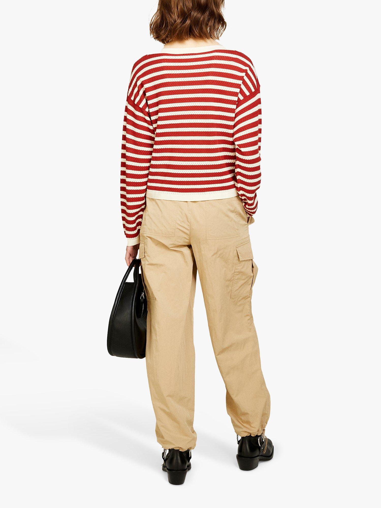Product image 2 of 5, which shows SISLEY Striped Boat Neck Jumper, Red/White, S
