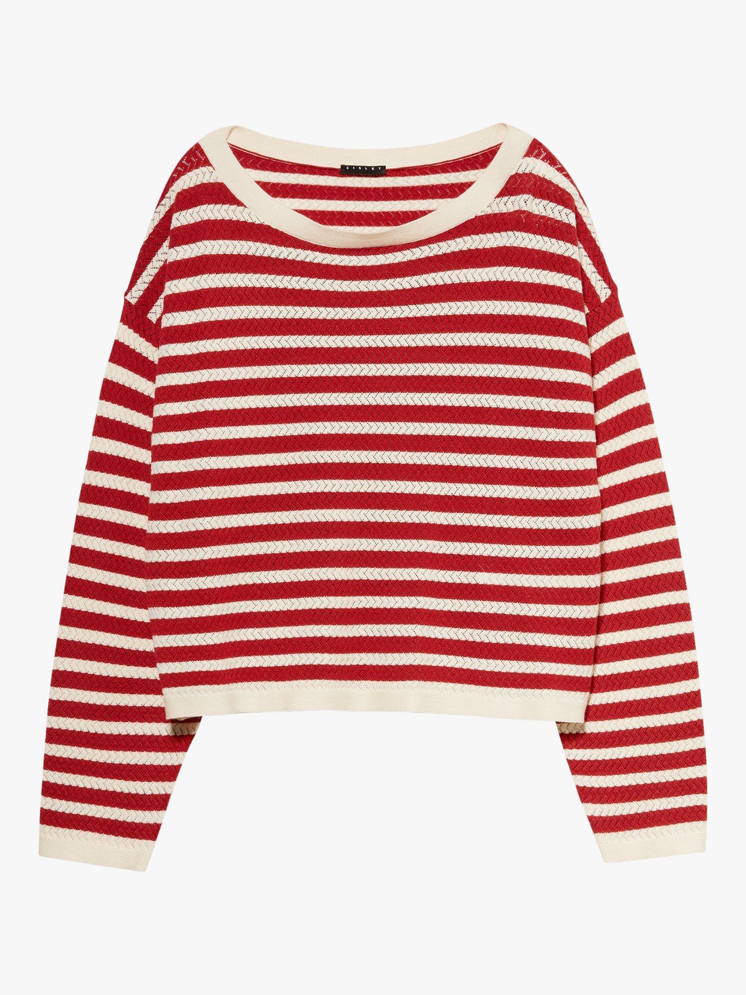 Product image 5 of 5, which shows SISLEY Striped Boat Neck Jumper, Red/White, S