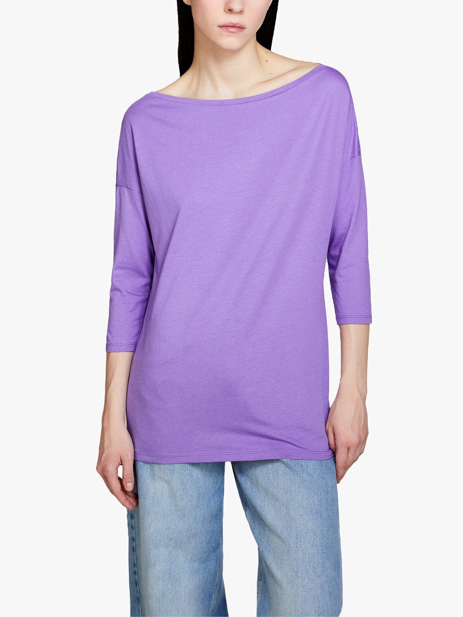 Product image 1 of 5, which shows SISLEY Boat Neck 3/4 Sleeve T-Shirt, Violet, XS