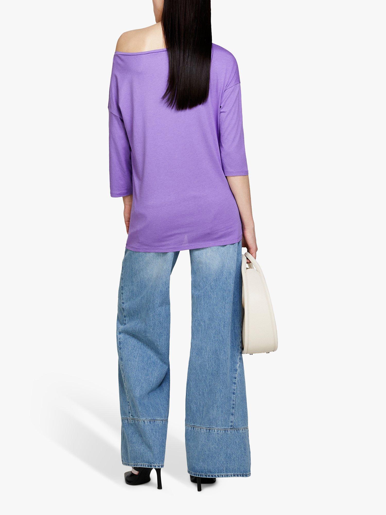 Product image 2 of 5, which shows SISLEY Boat Neck 3/4 Sleeve T-Shirt, Violet, XS