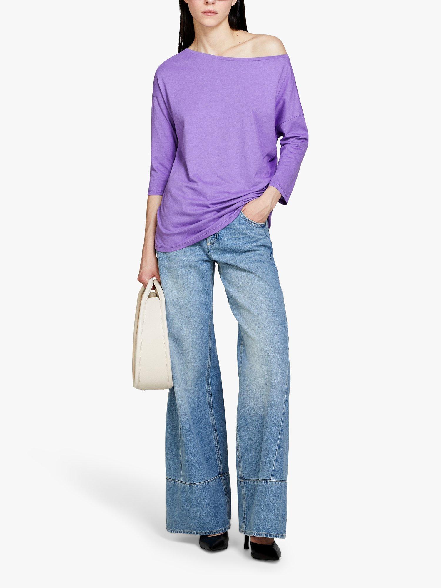 Product image 3 of 5, which shows SISLEY Boat Neck 3/4 Sleeve T-Shirt, Violet, XS
