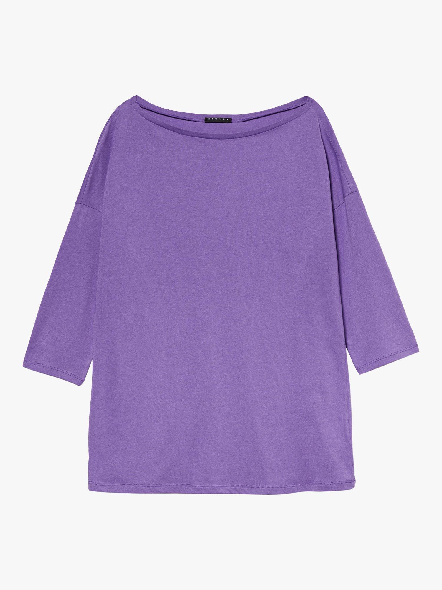 Product image 5 of 5, which shows SISLEY Boat Neck 3/4 Sleeve T-Shirt, Violet, XS