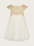 Monsoon Baby Estella Floral Embroidered Dress, Gold