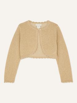 Monsoon Baby Niamh Metallic Scallop Cardigan, Gold, Gold