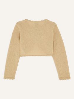 Monsoon Baby Niamh Metallic Scallop Cardigan, Gold - view 2, Gold