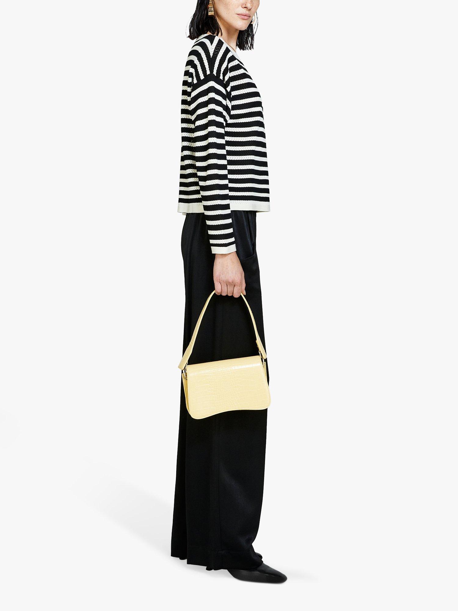 SISLEY Striped Boat Neck Jumper, Black/White, S