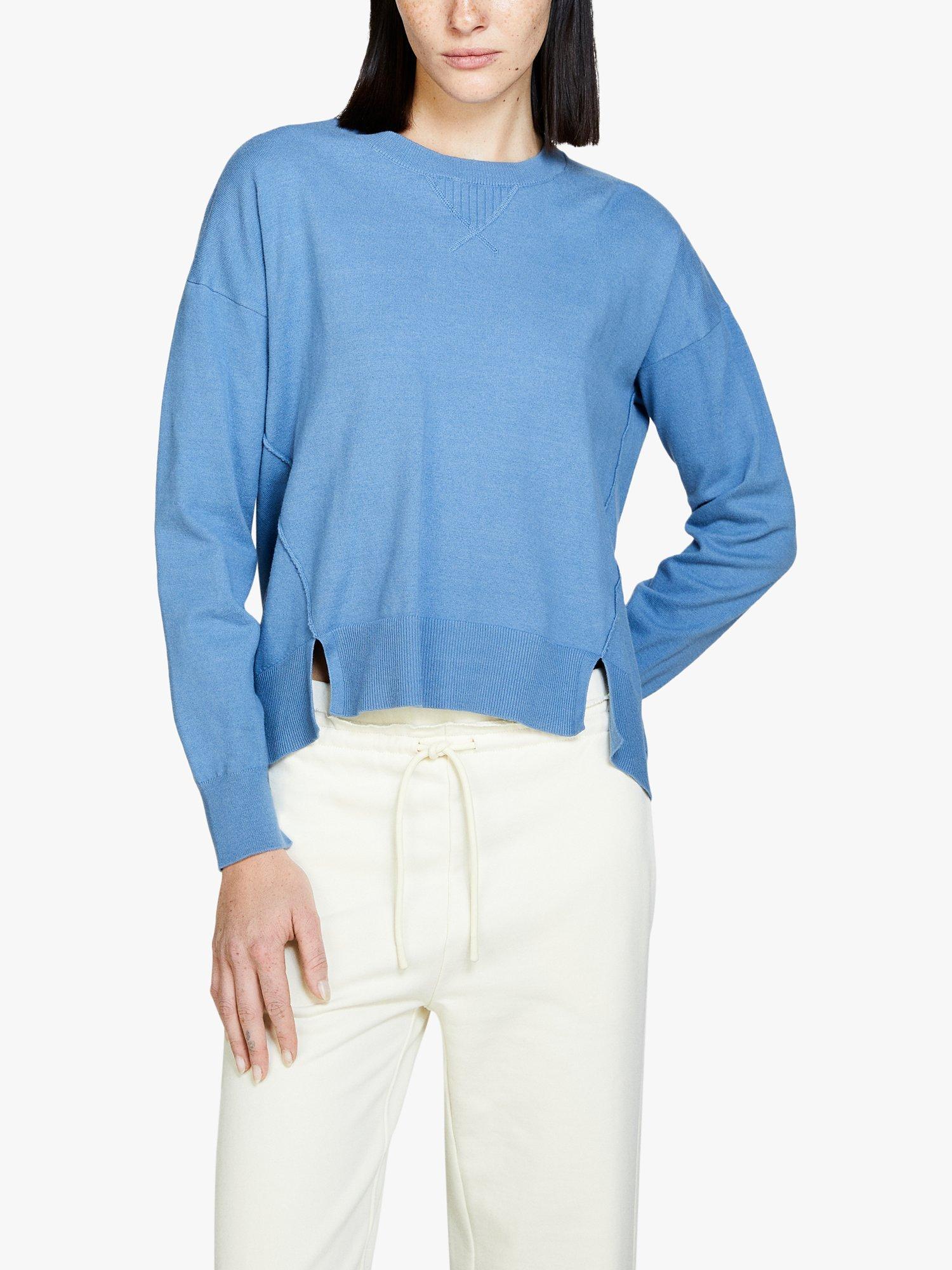 SISLEY Side Slit Cotton Sweatshirt, Blue