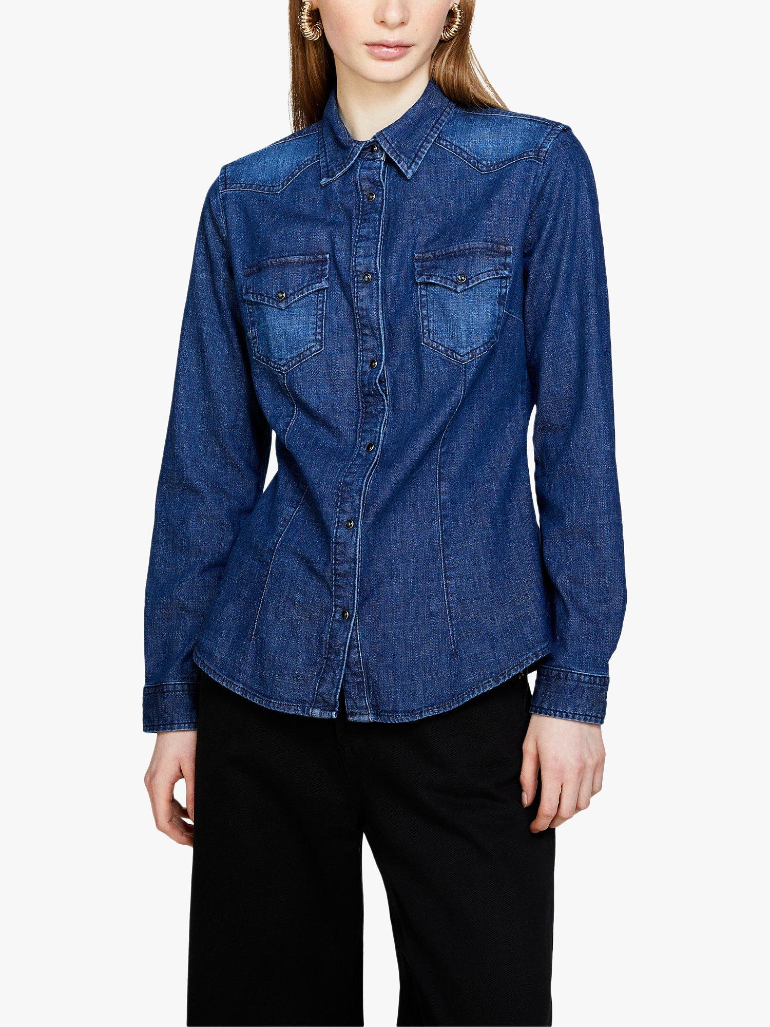 Product image 1 of 5, which shows SISLEY Slim Fit Stretch Denim Shirt, Dark Blue, XS