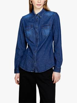 SISLEY Slim Fit Stretch Denim Shirt, Dark Blue