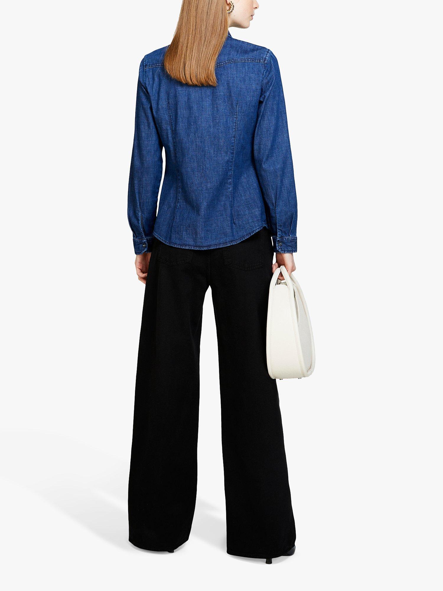 Product image 2 of 5, which shows SISLEY Slim Fit Stretch Denim Shirt, Dark Blue, XS