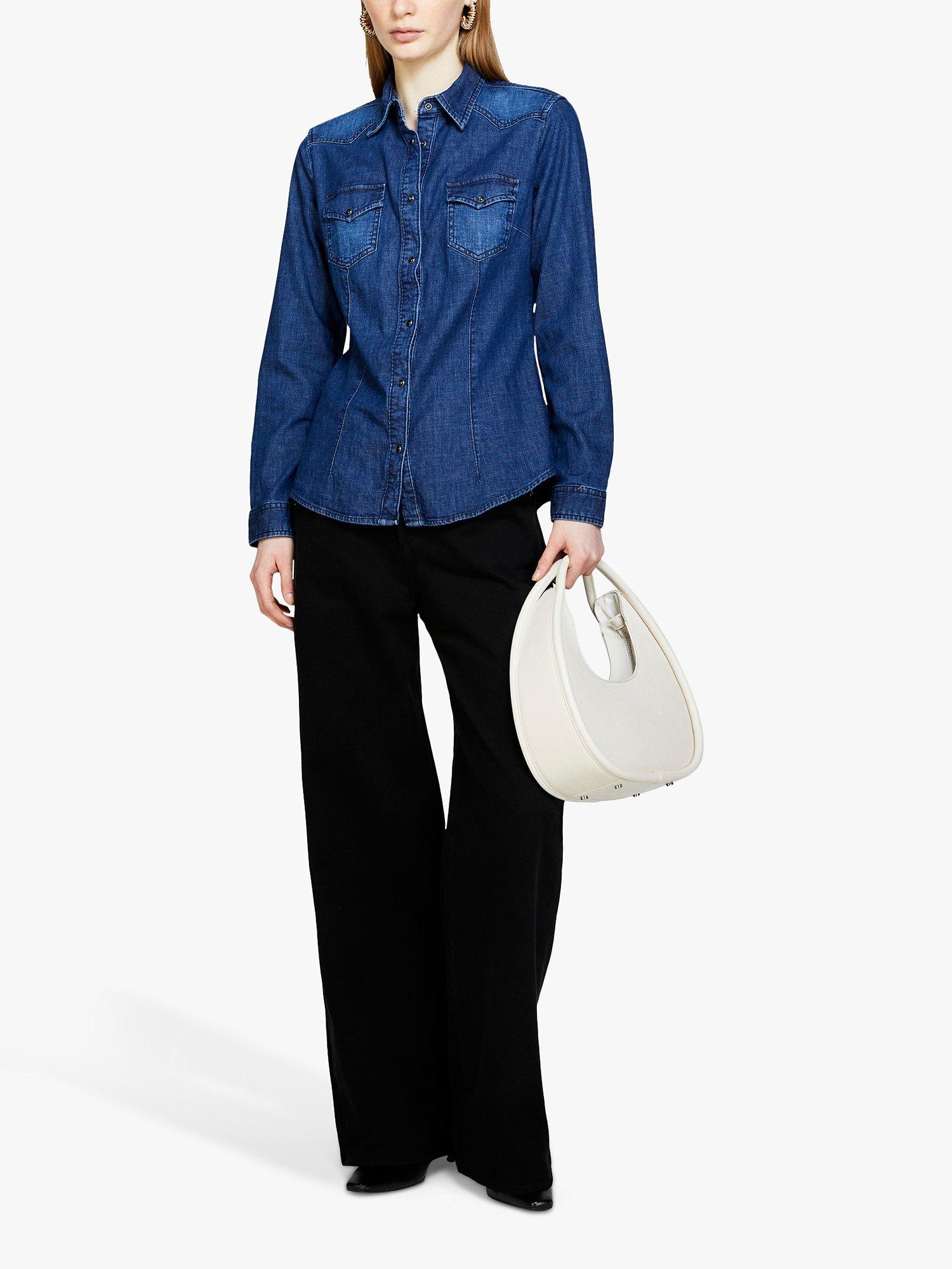 Product image 3 of 5, which shows SISLEY Slim Fit Stretch Denim Shirt, Dark Blue, XS