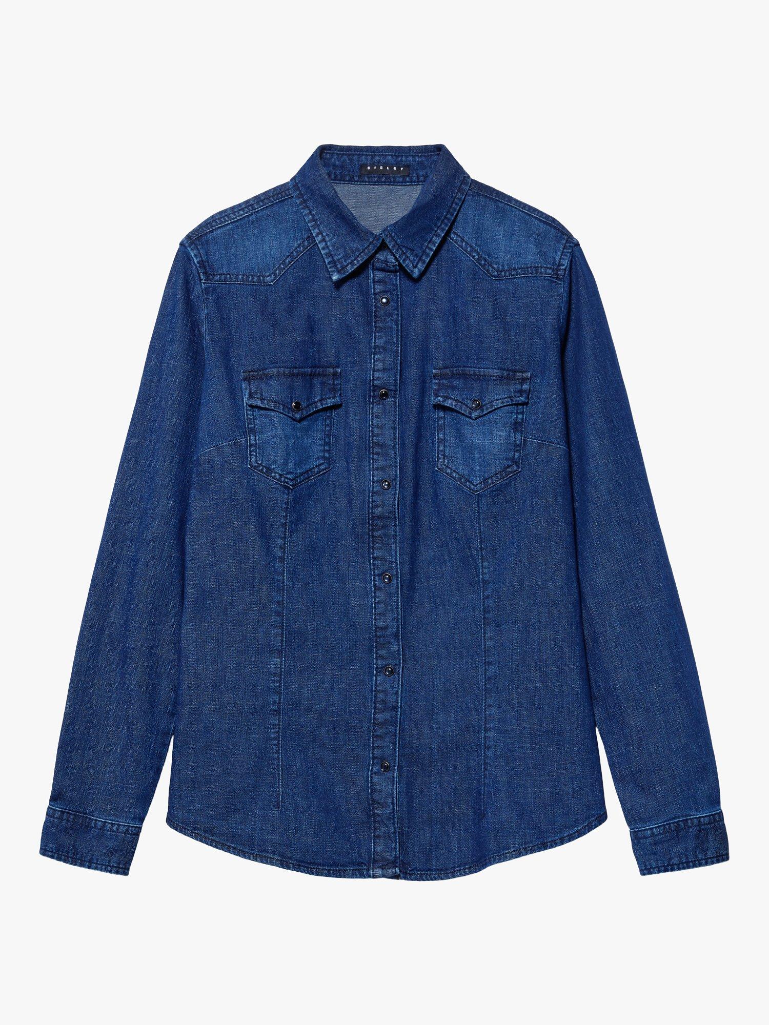 Product image 5 of 5, which shows SISLEY Slim Fit Stretch Denim Shirt, Dark Blue, XS