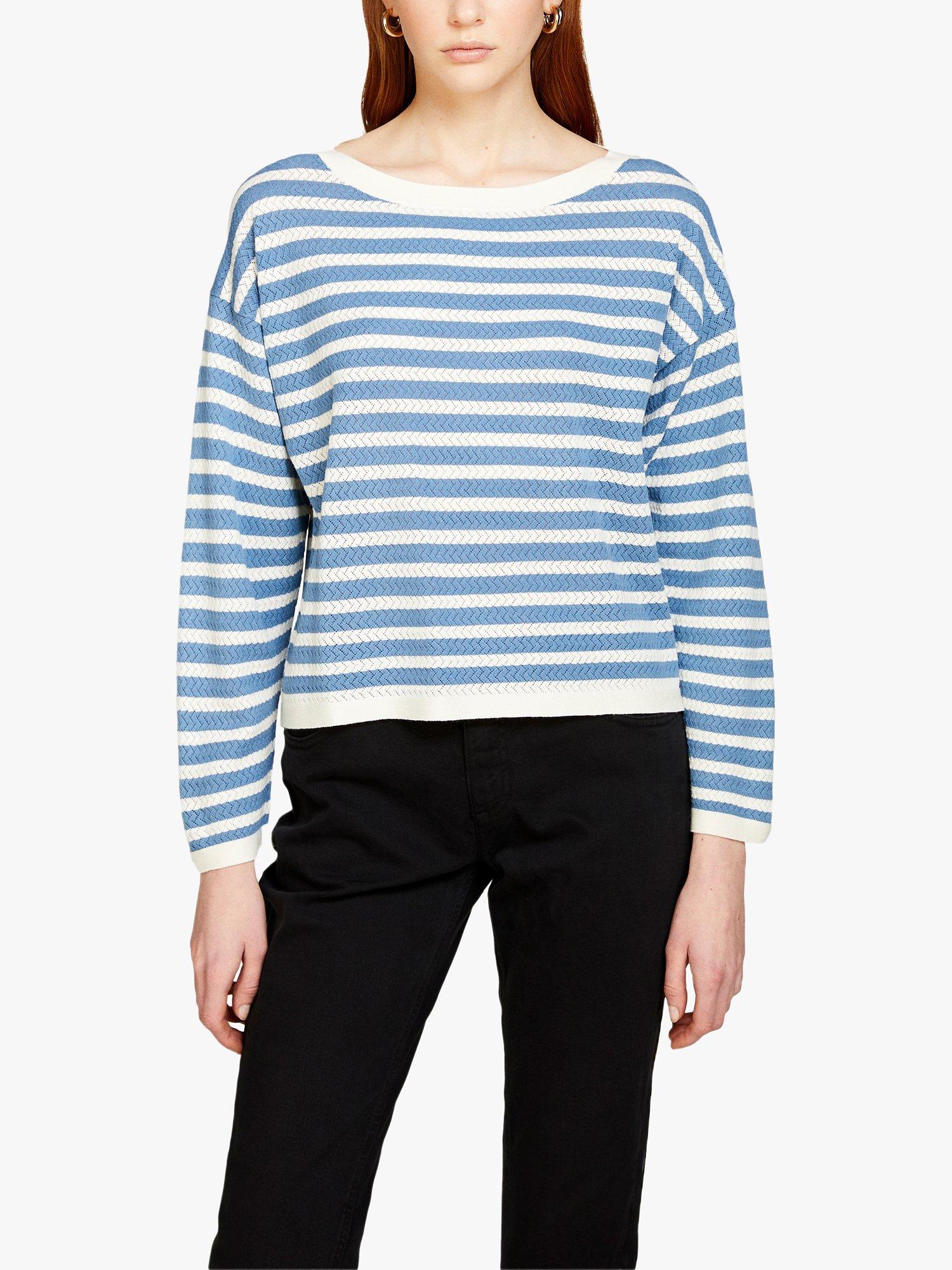Product image 1 of 5, which shows SISLEY Striped Boat Neck Jumper, Blue/White, S