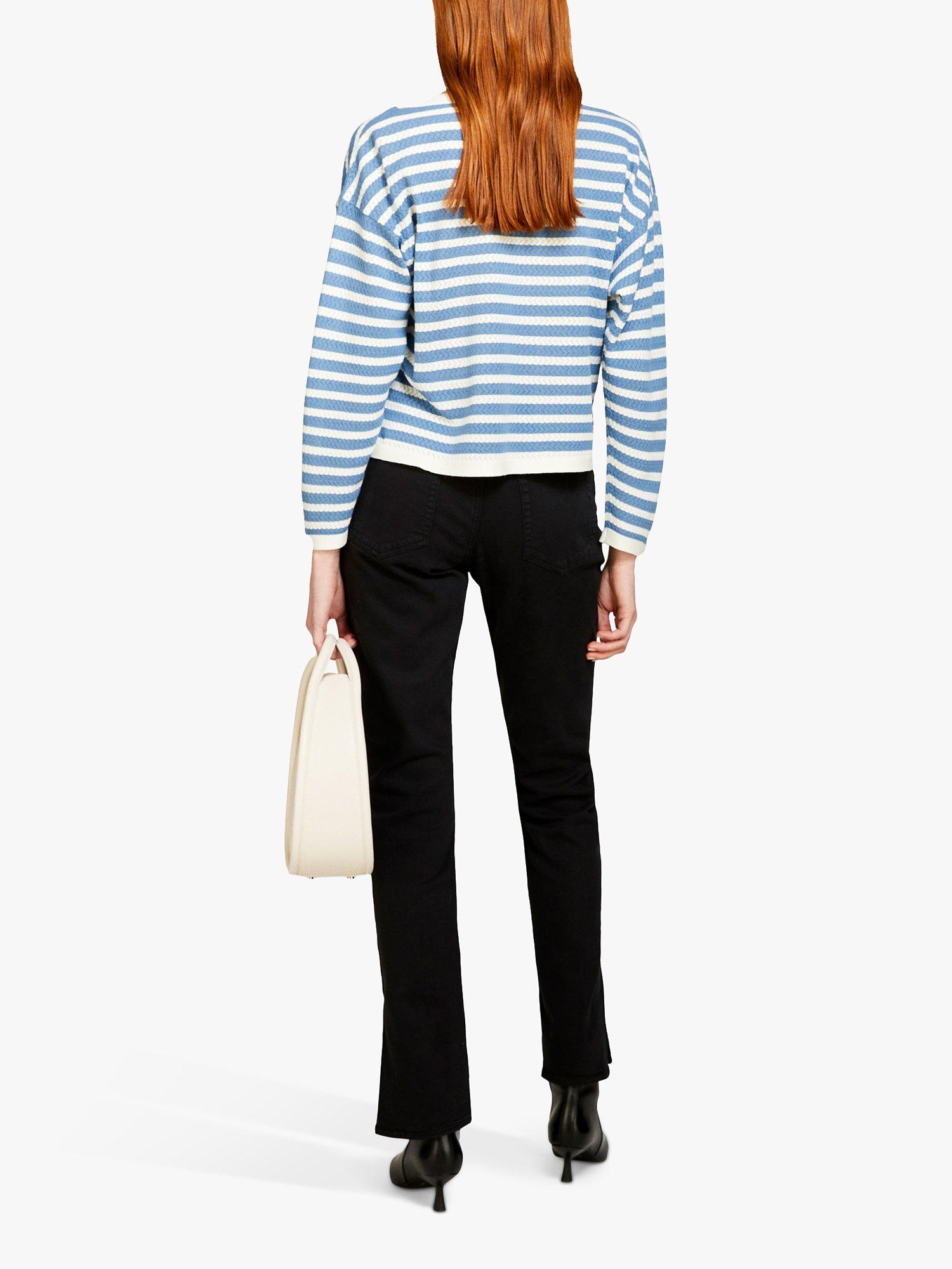 Product image 2 of 5, which shows SISLEY Striped Boat Neck Jumper, Blue/White, S