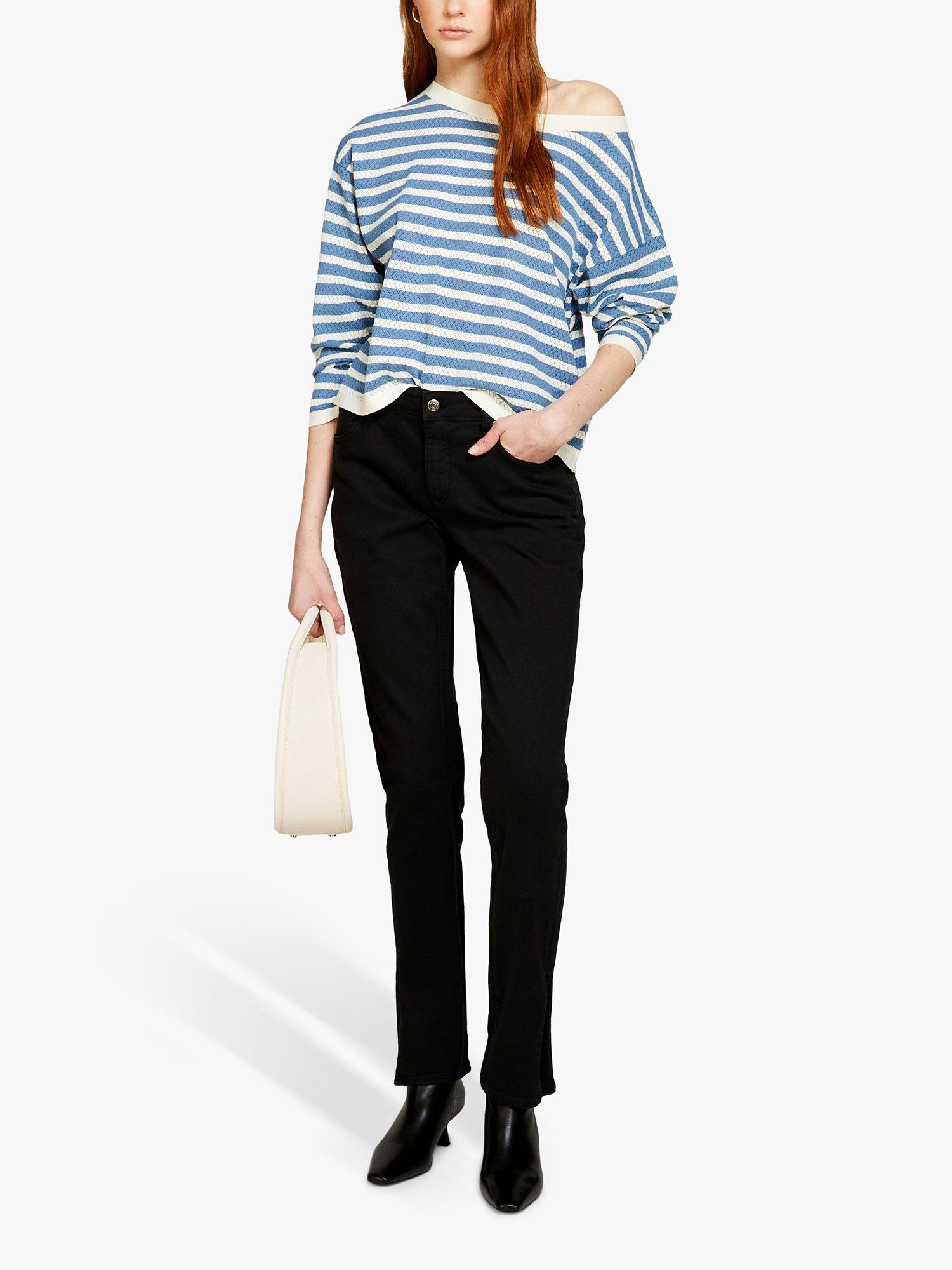 Product image 3 of 5, which shows SISLEY Striped Boat Neck Jumper, Blue/White, S