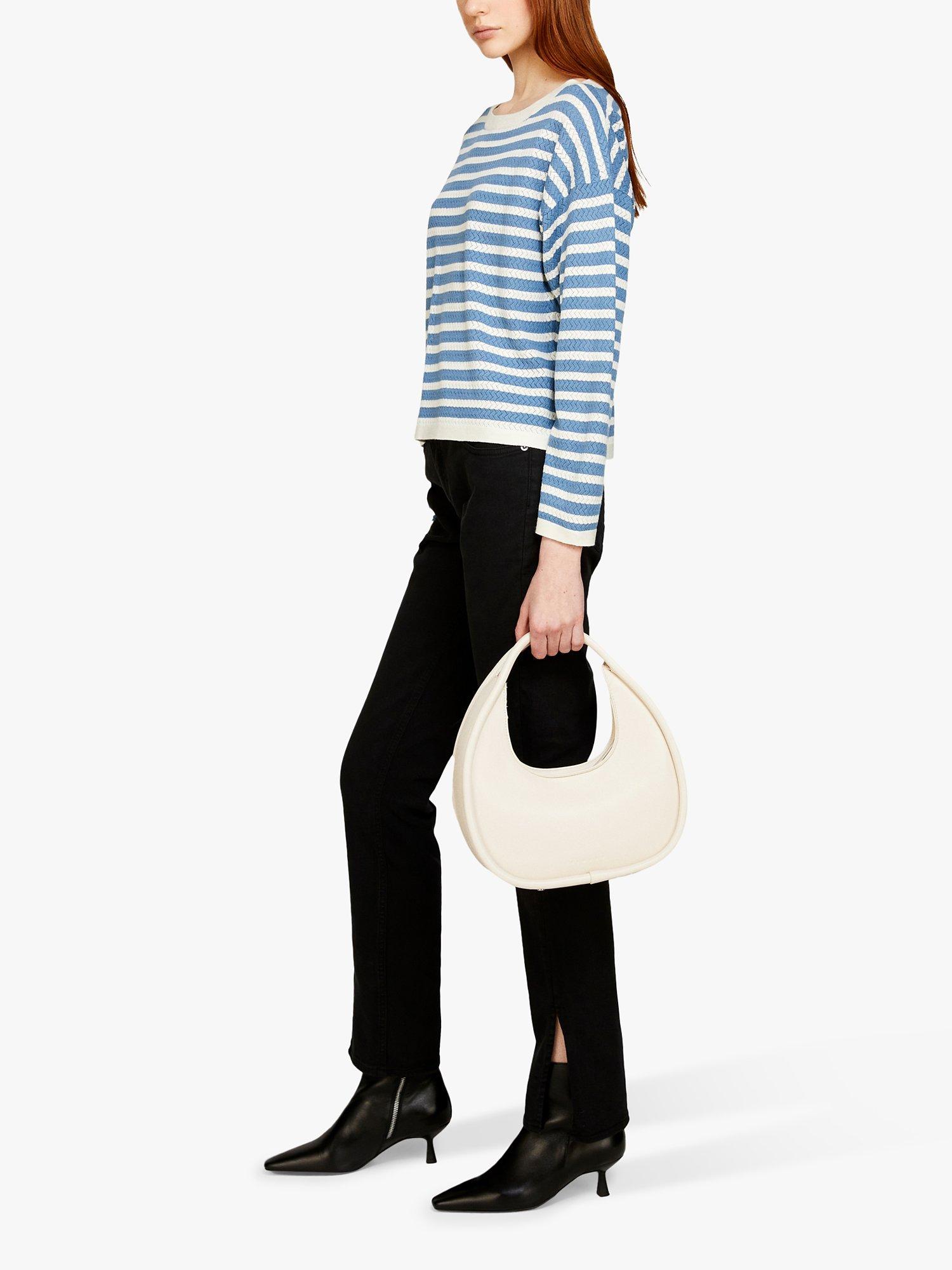 Product image 4 of 5, which shows SISLEY Striped Boat Neck Jumper, Blue/White, S