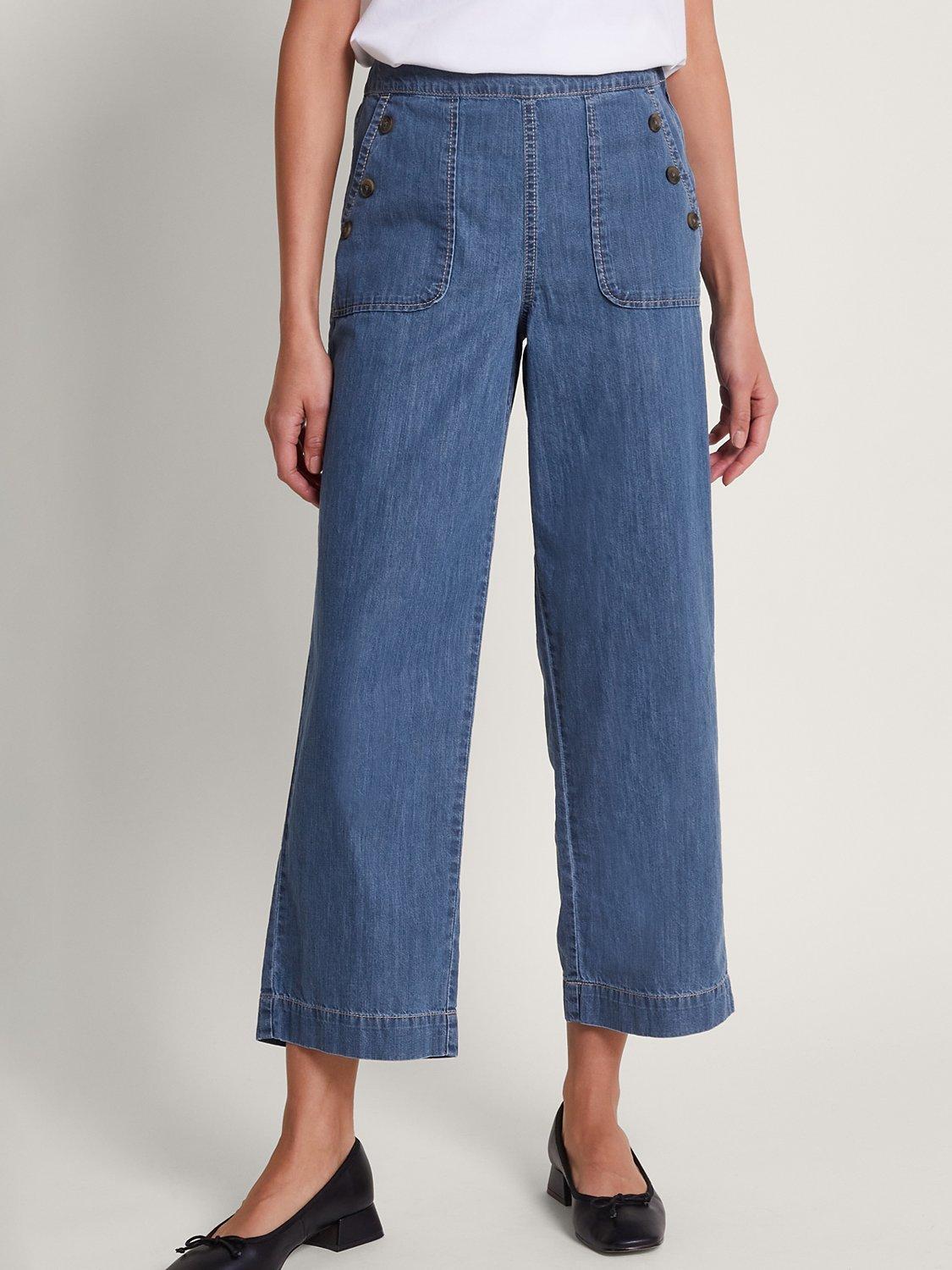 Monsoon Harper Short Cropped Denim Trousers, Denim Blue