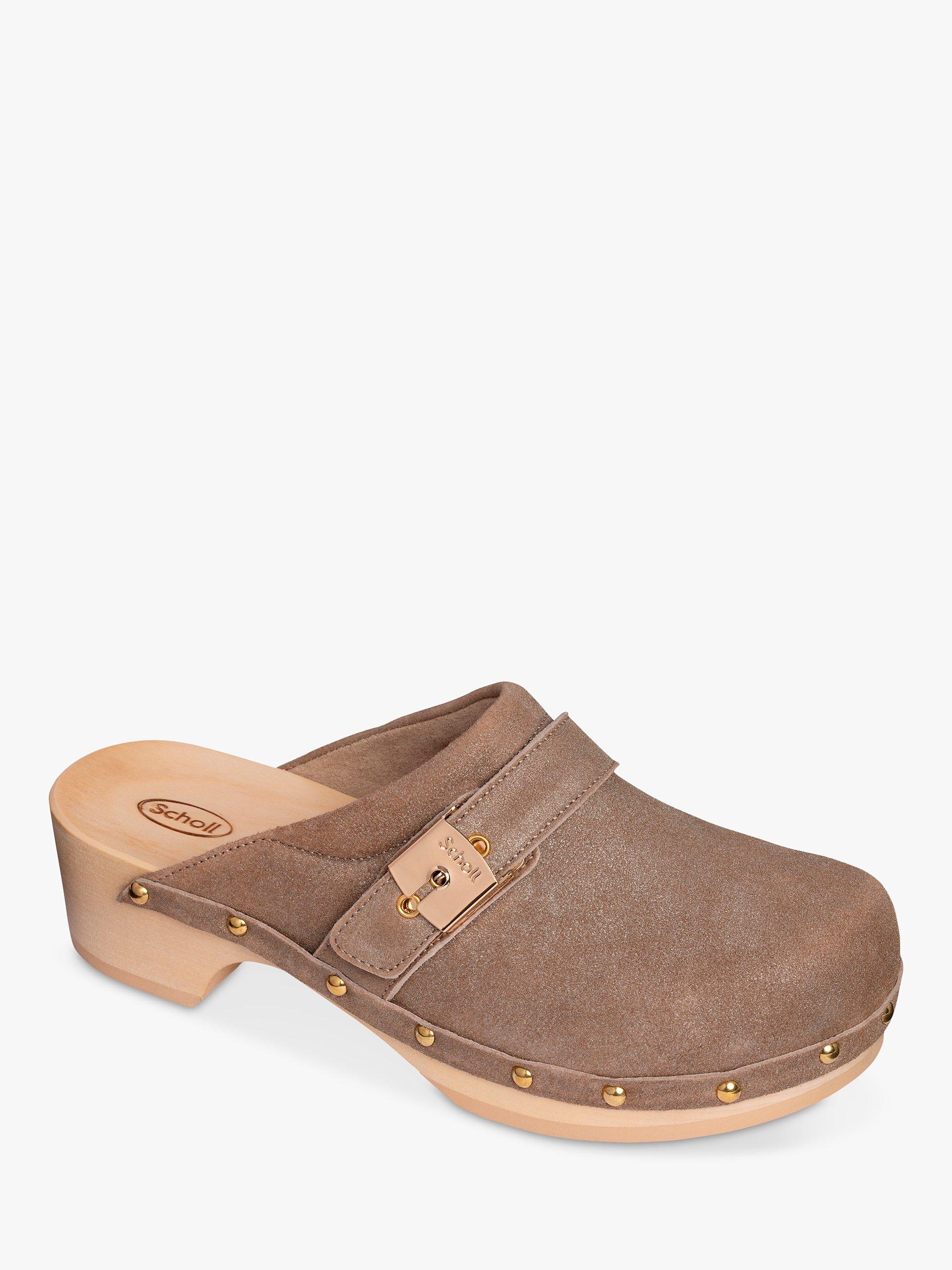 Product image 1 of 1, which shows Scholl Pescura Leather & Wood Clog, Taupe, EU36