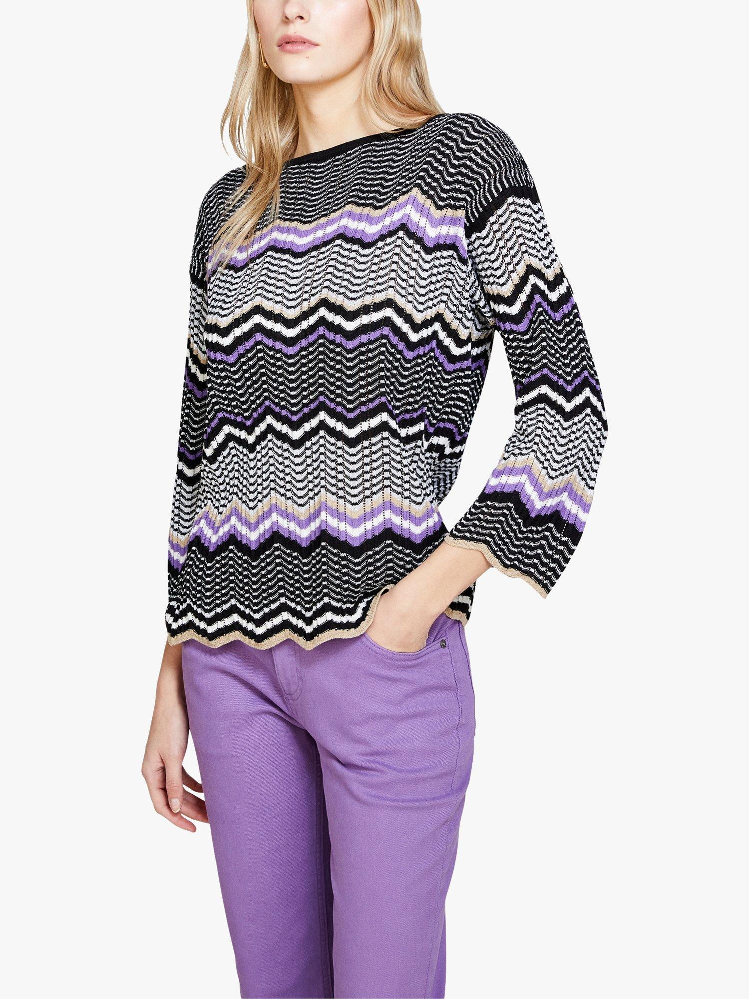 Product image 1 of 5, which shows SISLEY Multicolour Drop Shoulder Jumper, Black/Purple, XS