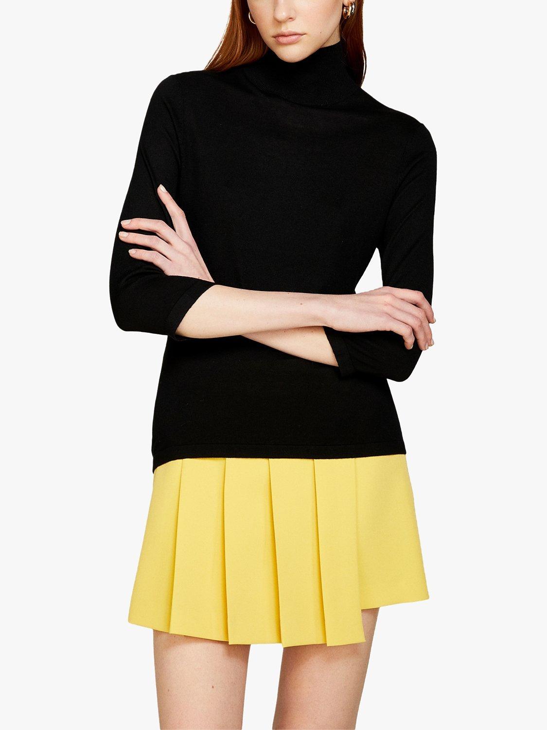 SISLEY 3/4 Sleeve Turtleneck Silk Blend Jumper, Black