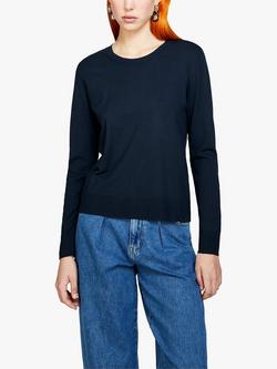 SISLEY Ribbed Crew Neck Jumper, Blue