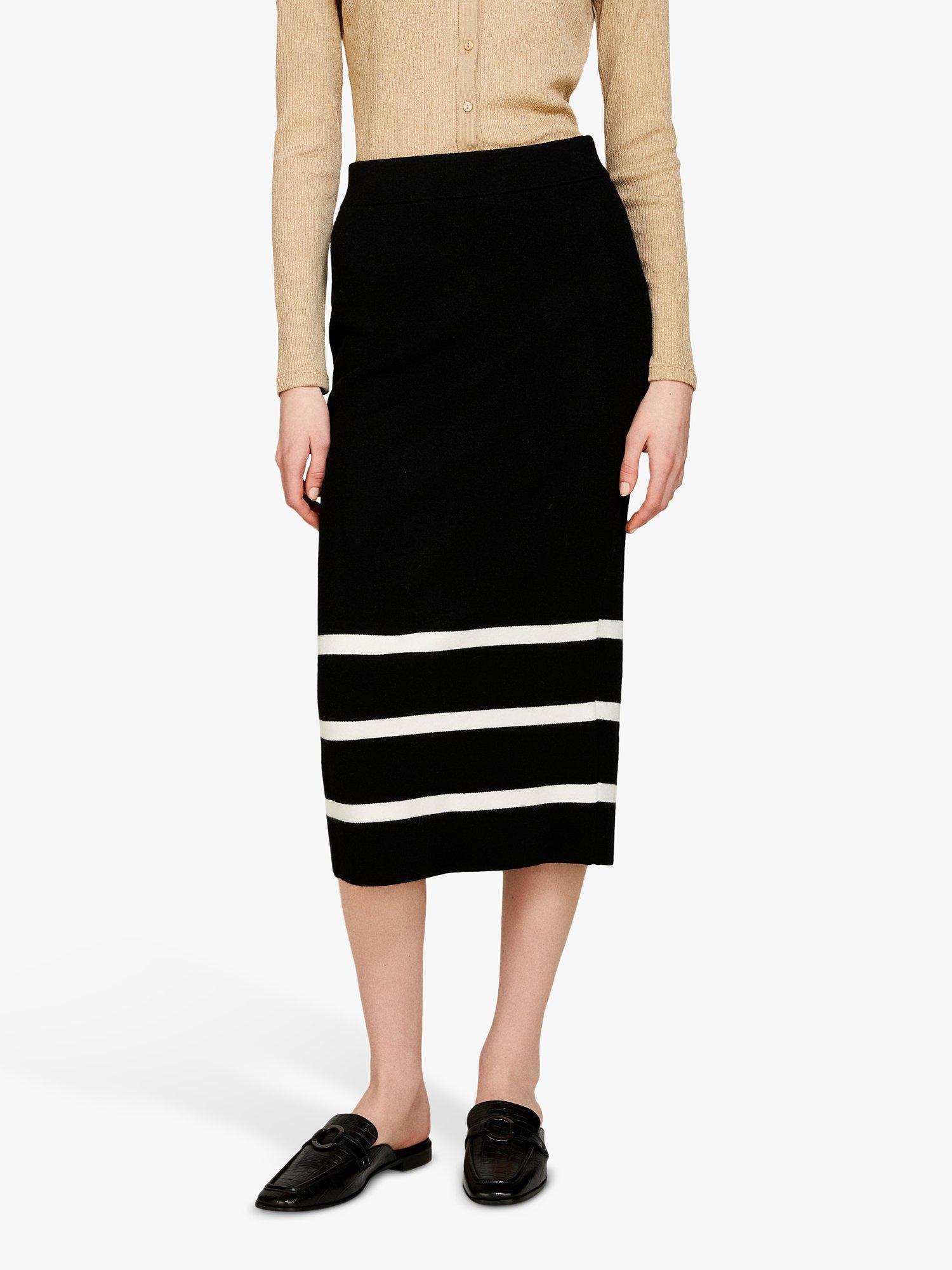 Product image 1 of 5, which shows SISLEY Knit Midi Skirt, Black/White, XS