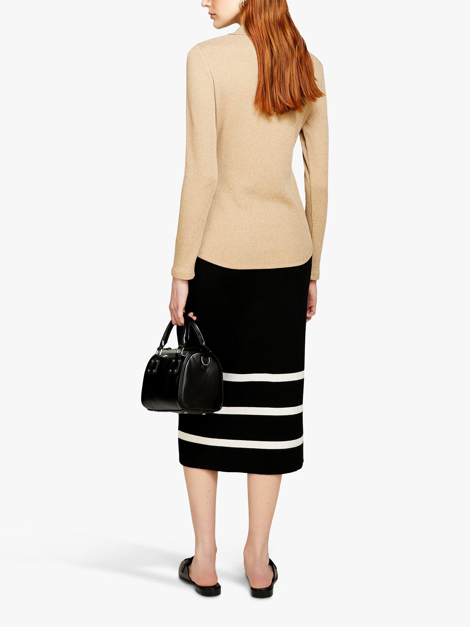 Product image 2 of 5, which shows SISLEY Knit Midi Skirt, Black/White, XS
