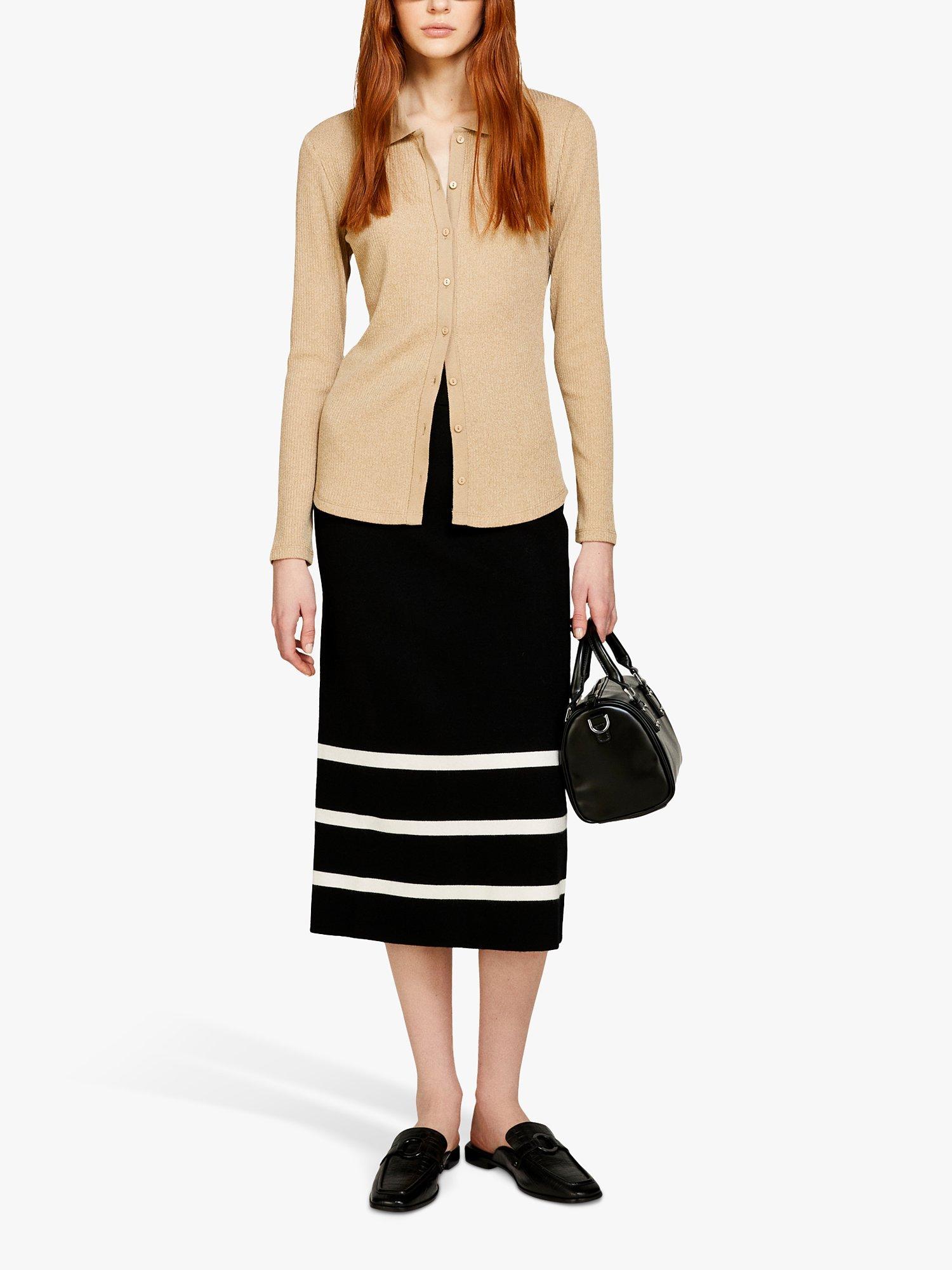 Product image 3 of 5, which shows SISLEY Knit Midi Skirt, Black/White, XS