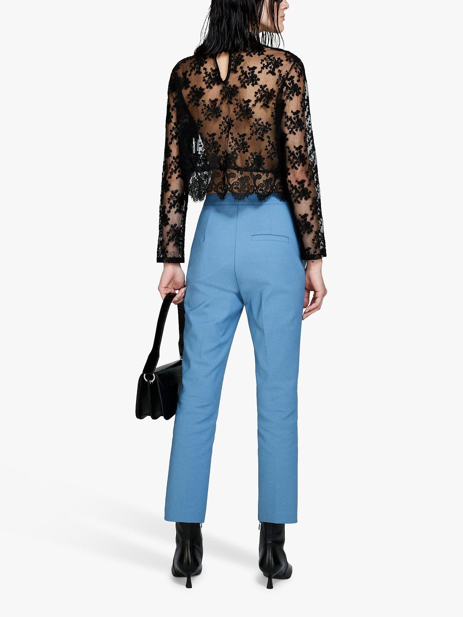 Product image 2 of 5, which shows Sisley Stretch Cotton Cigarette Trousers, Blue, 10
