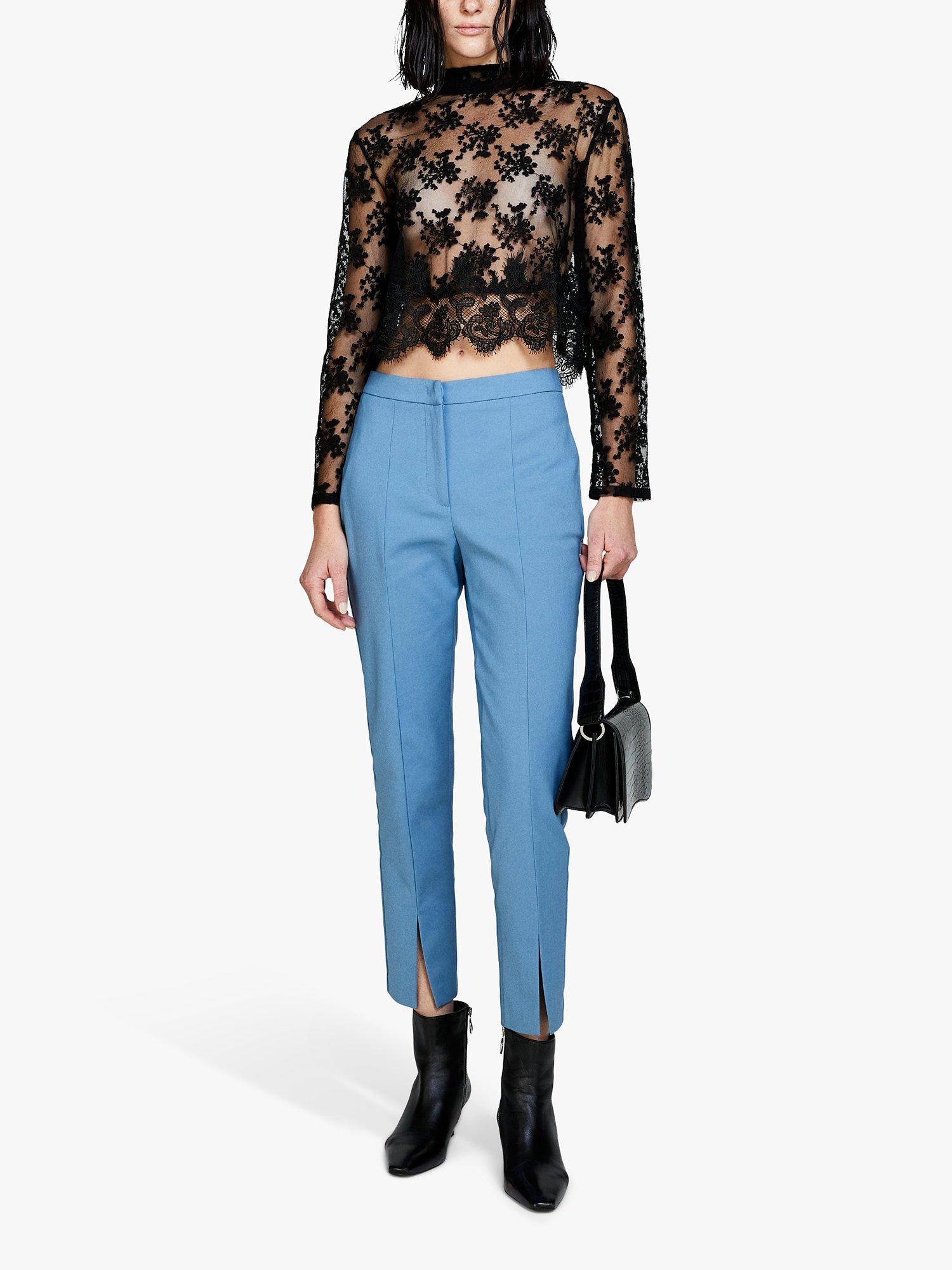 Product image 3 of 5, which shows Sisley Stretch Cotton Cigarette Trousers, Blue, 10