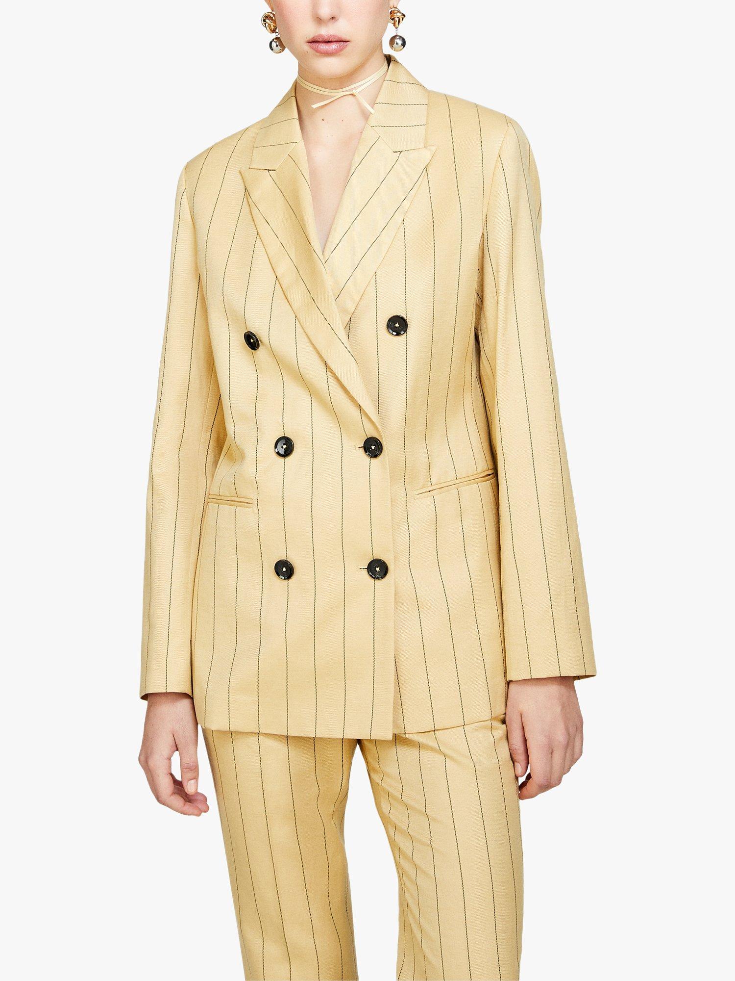 Product image 1 of 5, which shows SISLEY Yarn-Dyed Twill Stripe Blazer , Beige, 8