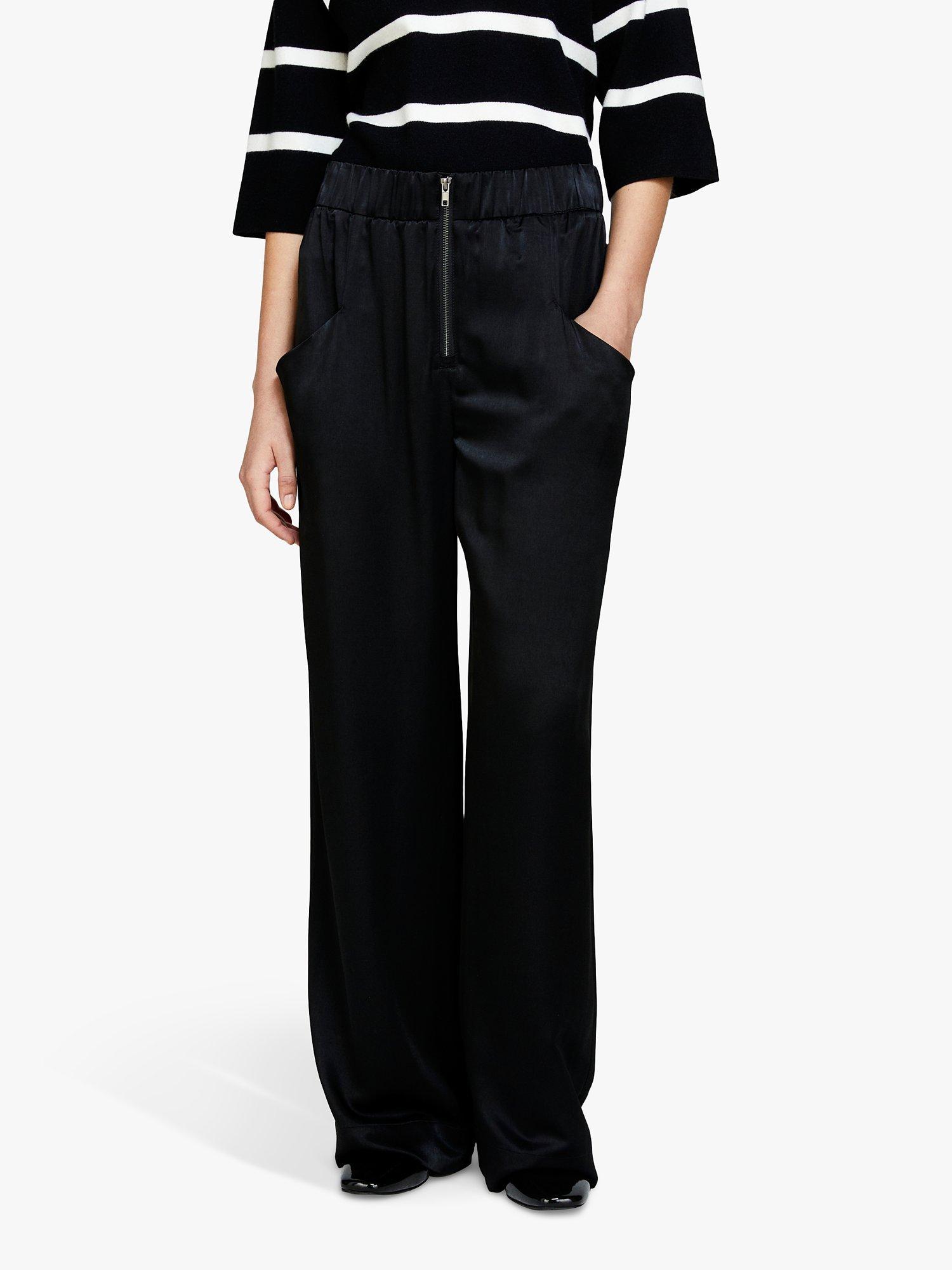 SISLEY Satin Flare Fit Trousers, Black, L