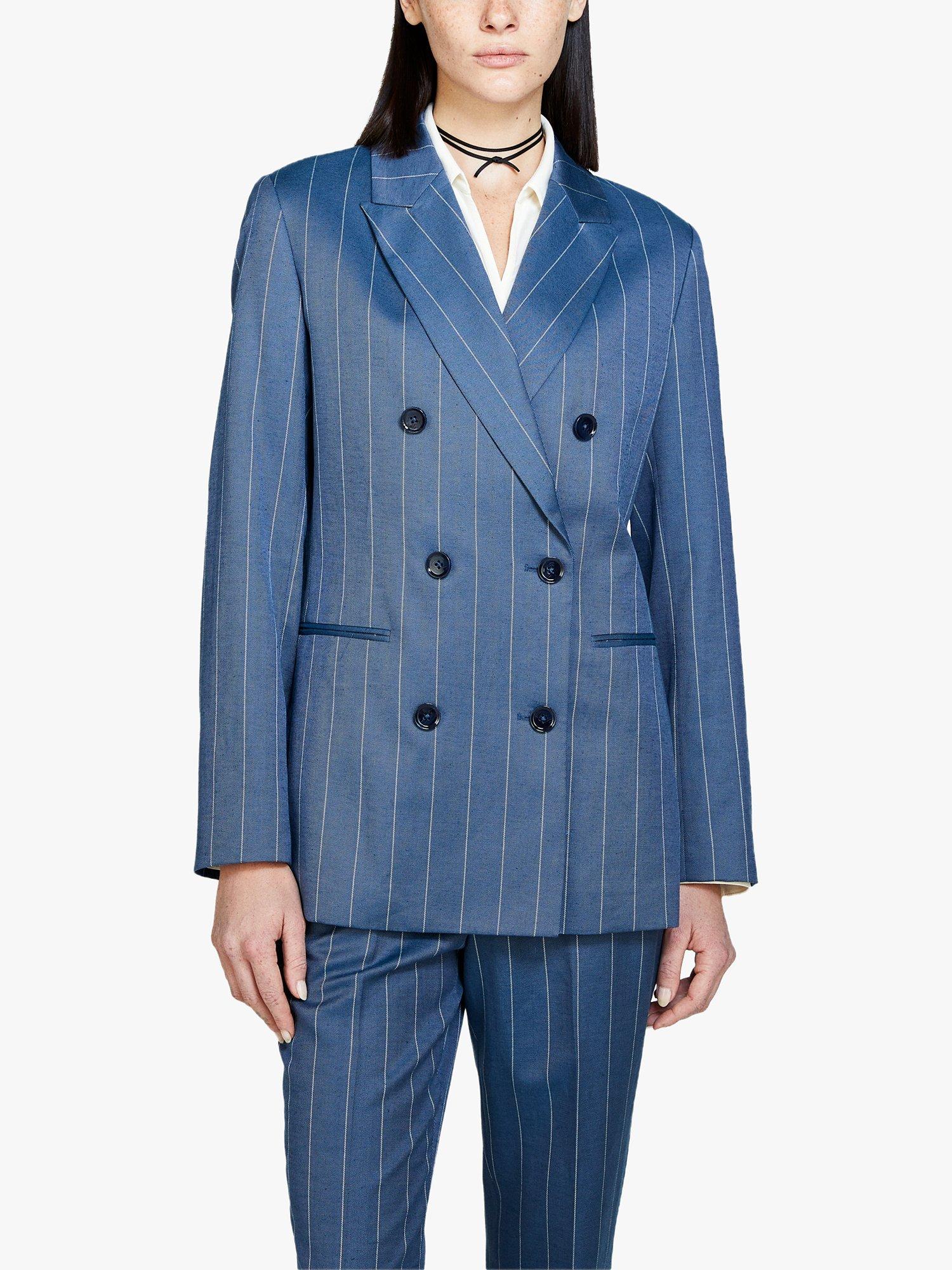 SISLEY Yarn-Dyed Twill Stripe Blazer , Blue, 10